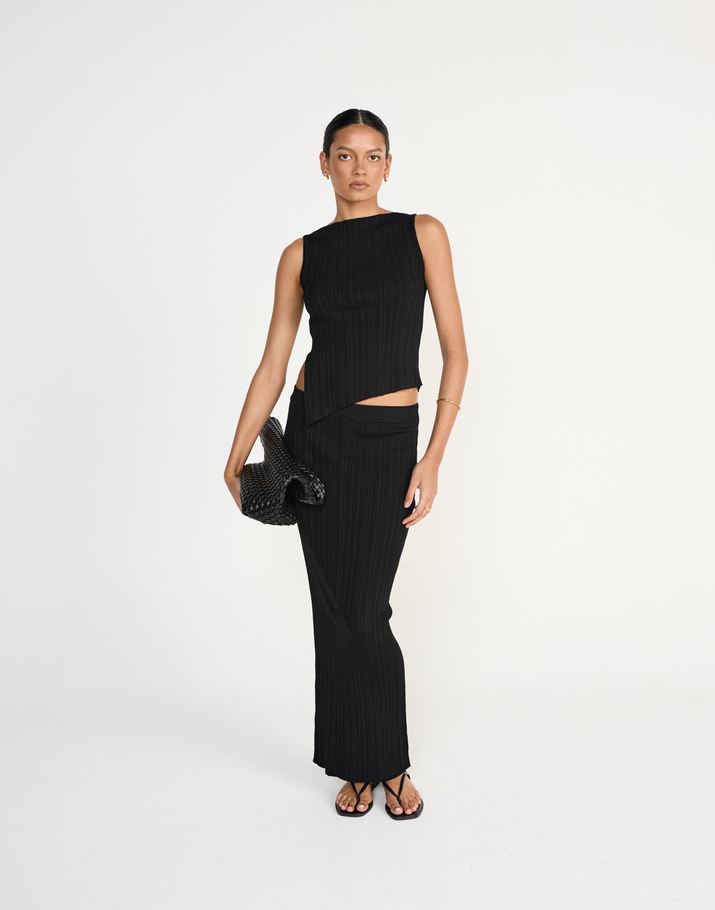 Kienna Maxi Skirt (Black) - Ribbed Elasticated Waist Maxi Skirt - Women's Skirt - Charcoal Clothing