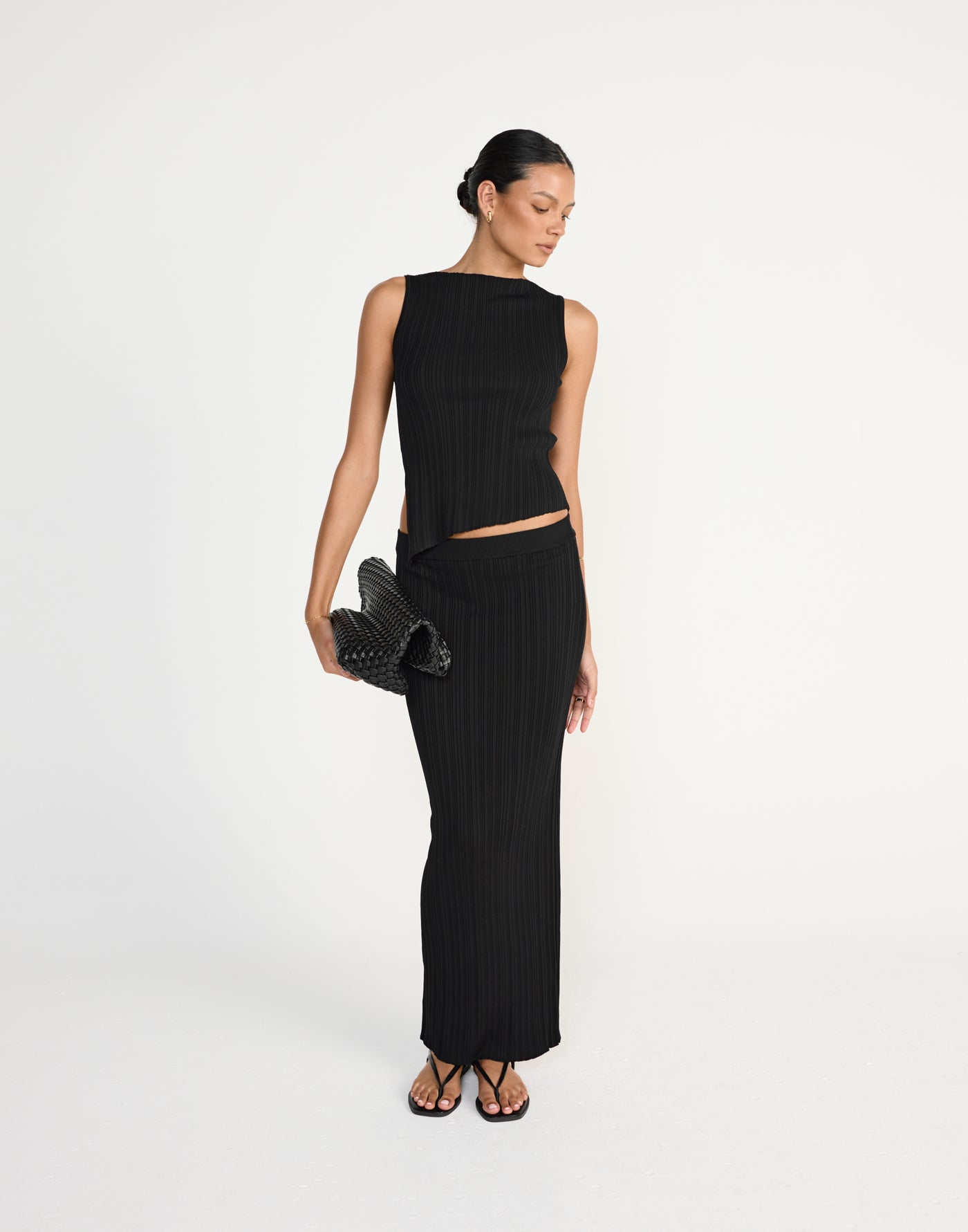 Kienna Maxi Skirt (Black) - Ribbed Elasticated Waist Maxi Skirt - Women's Skirt - Charcoal Clothing