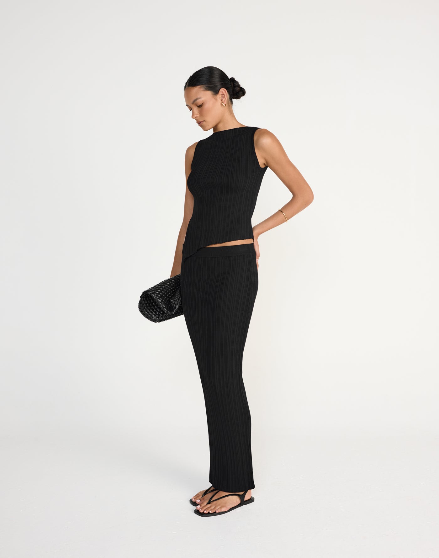 Kienna Maxi Skirt (Black) - Ribbed Elasticated Waist Maxi Skirt - Women's Skirt - Charcoal Clothing