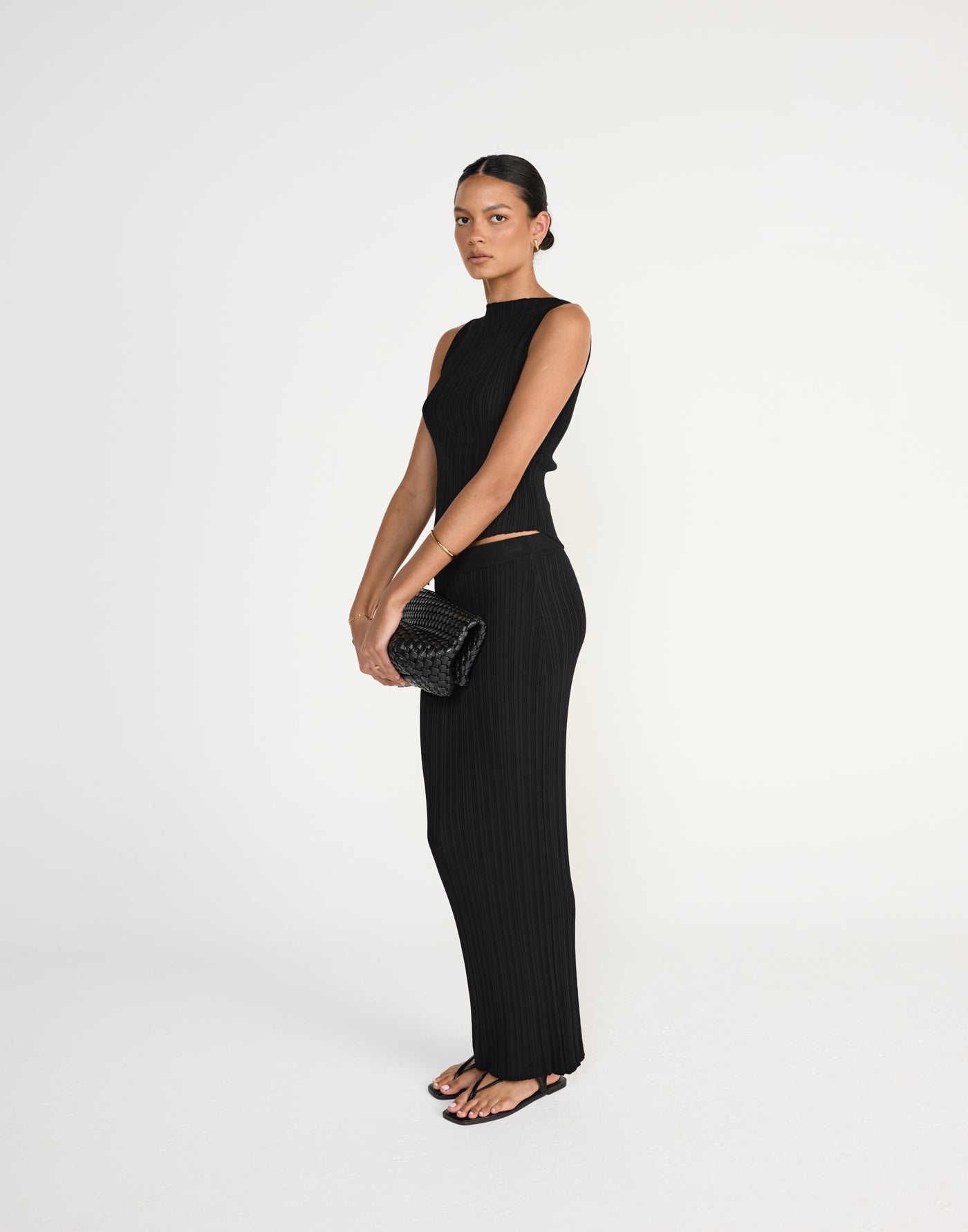 Kienna Maxi Skirt (Black) - Ribbed Elasticated Waist Maxi Skirt - Women's Skirt - Charcoal Clothing