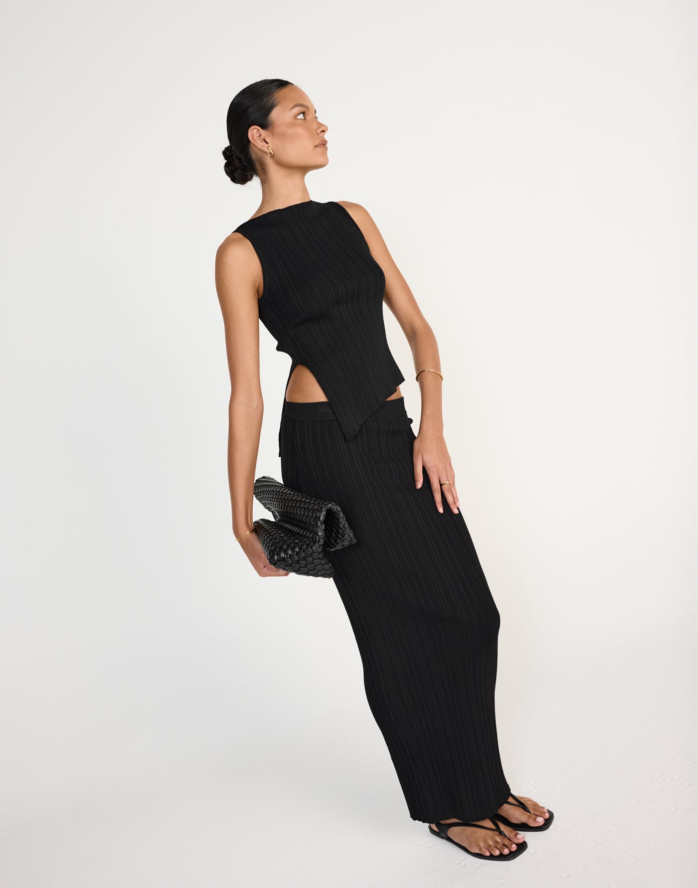 Kienna Maxi Skirt (Black) - Ribbed Elasticated Waist Maxi Skirt - Women's Skirt - Charcoal Clothing