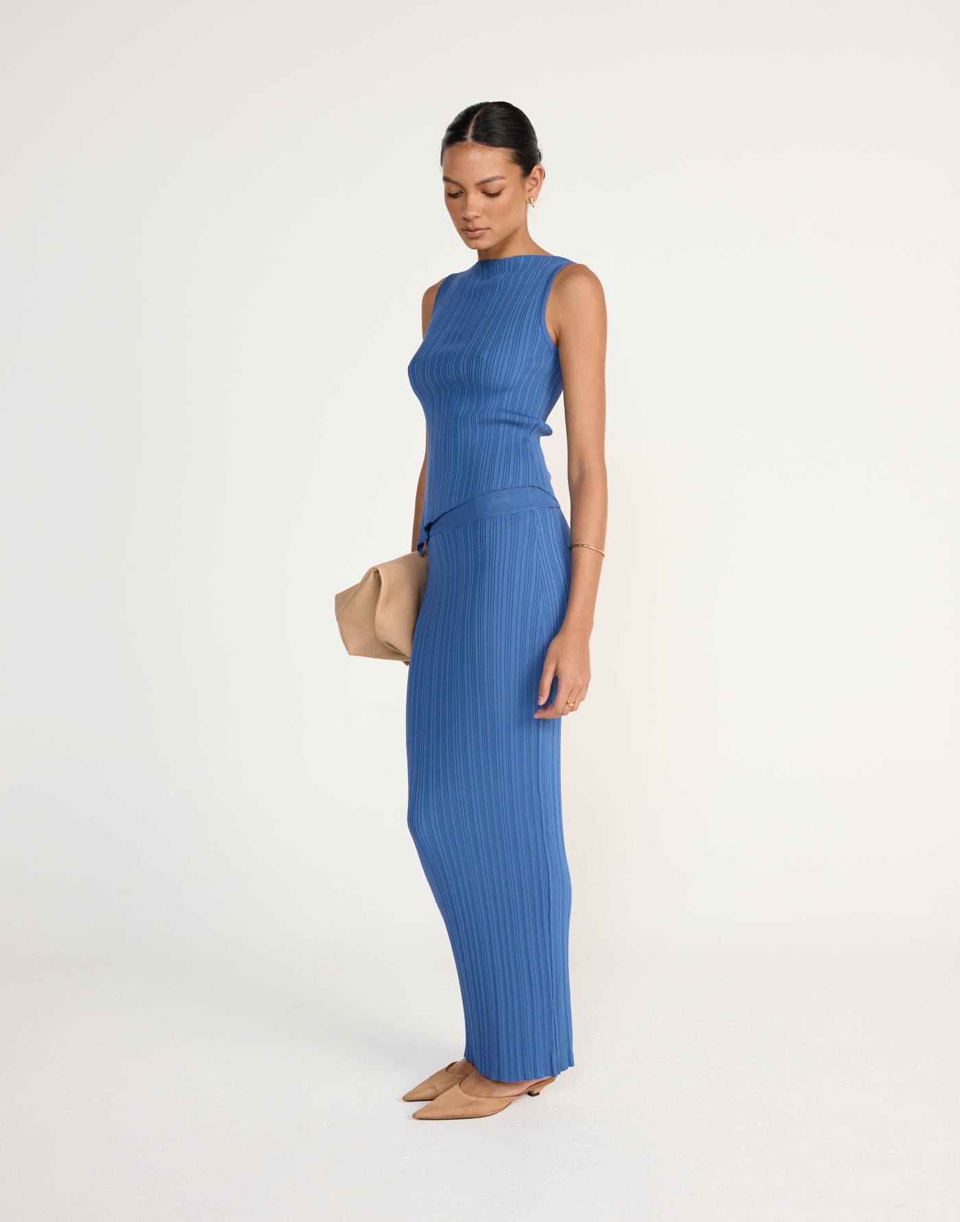 Kienna Top (Sapphire) | CHARCOAL Exclusive - Ribbed Detail Boat Neck Asymmetrical Neckline Top - Women's Top - Charcoal Clothing