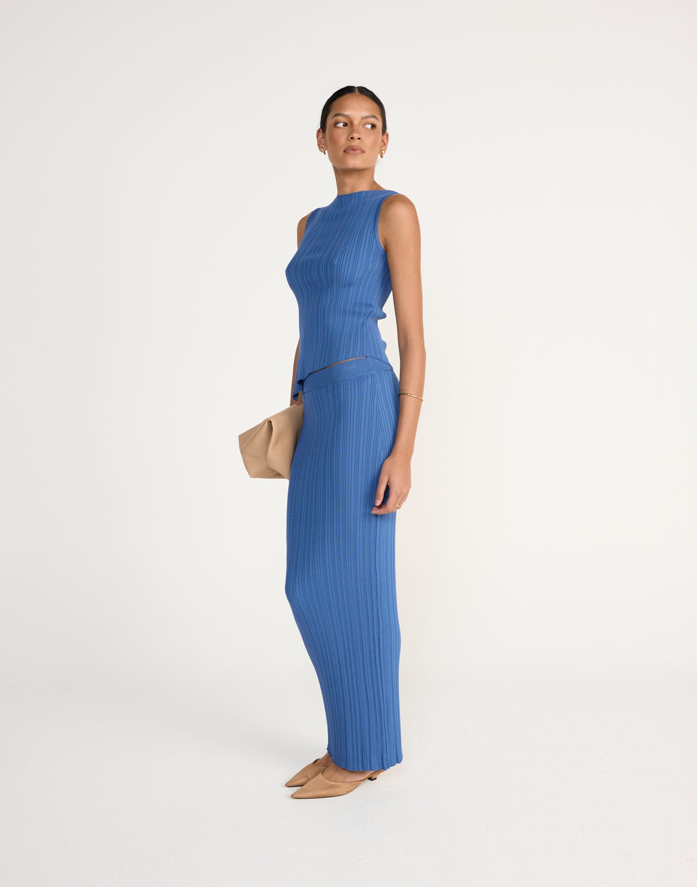 Kienna Top (Sapphire) | CHARCOAL Exclusive - Ribbed Detail Boat Neck Asymmetrical Neckline Top - Women's Top - Charcoal Clothing