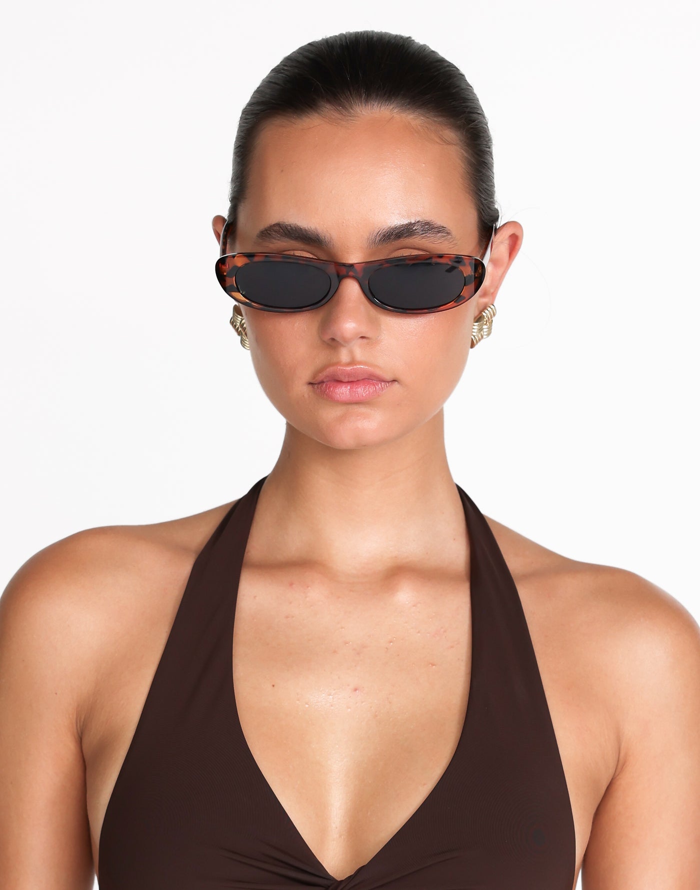 Jamina Sunglasses (Tort) - Oval Shaped Sunglasses - Women's Accessories - Charcoal Clothing
