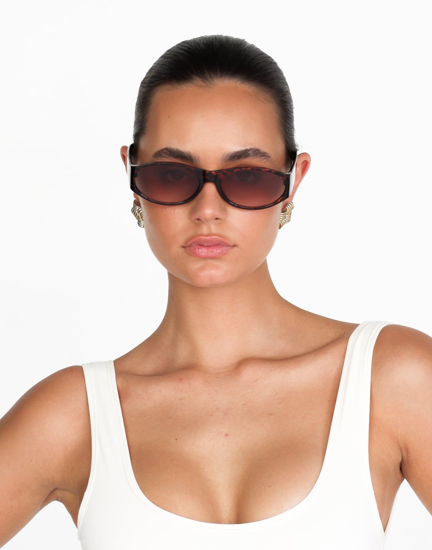 Leila Sunglasses (Tort) - Rectangular Frame Sunglasses - Women's Accessories - Charcoal Clothing