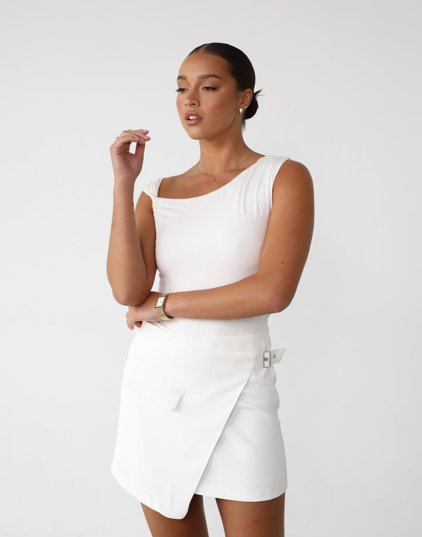 Kamala Mini Skirt (White) | Wrap Cargo Mini Skirt - Women's Skirt - Charcoal Clothing