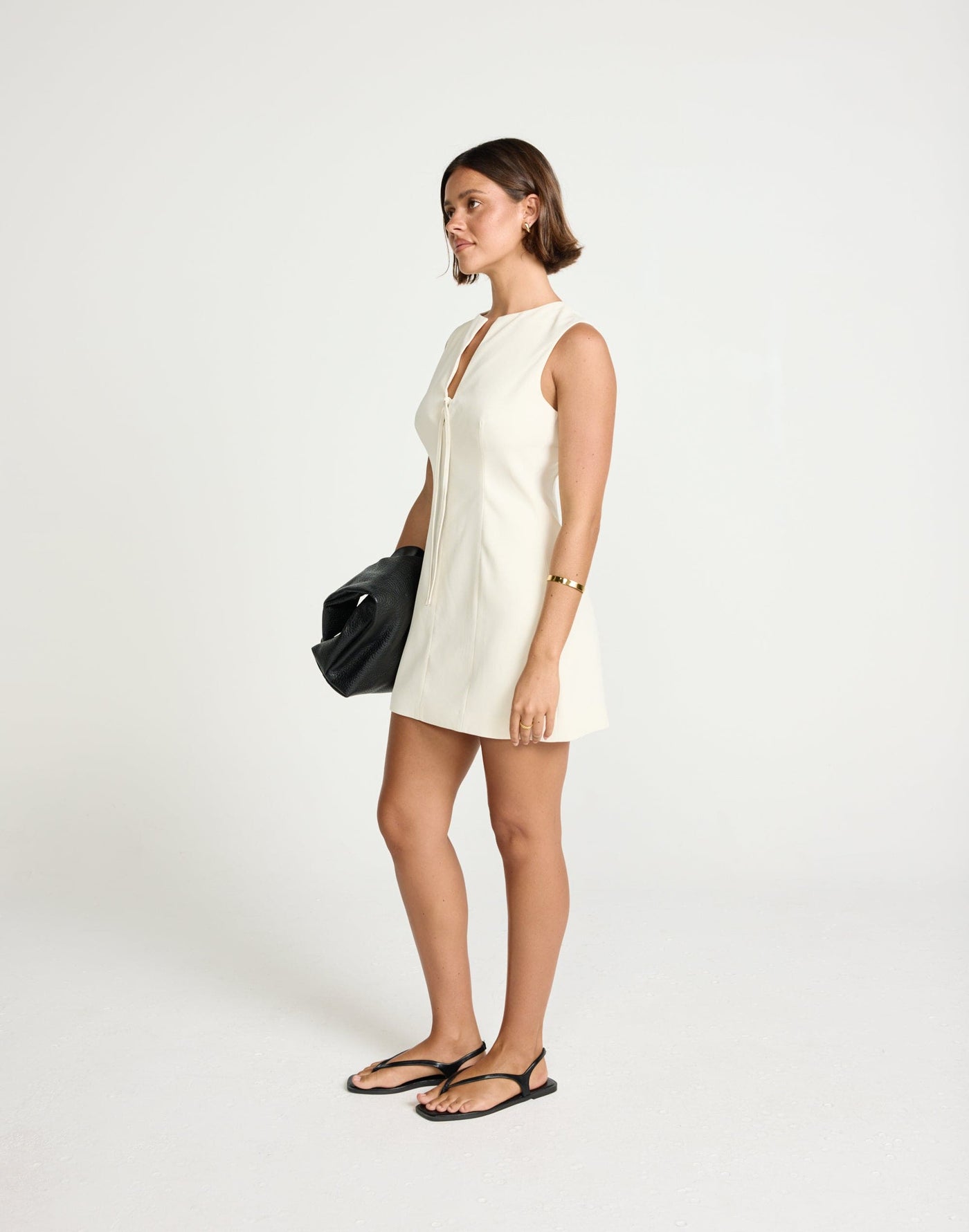 Caisey Mini Dress (Oat) | CHARCOAL Exclusive - Tie Front Detail Mini Dress - Women's Dress - Charcoal Clothing