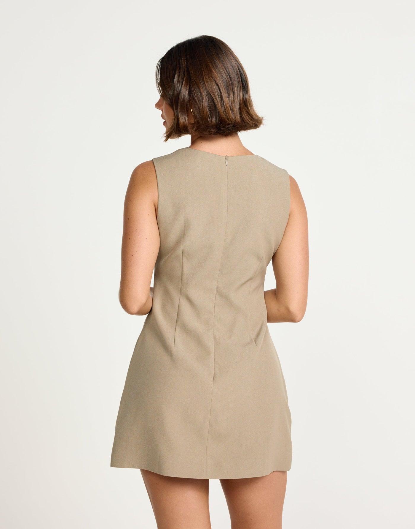 Caisey Mini Dress (Stone) | CHARCOAL Exclusive - Tie Front Detail Mini Dress - Women's Dress - Charcoal Clothing