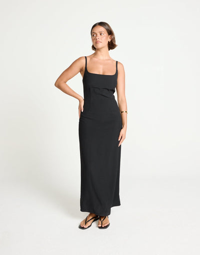 Alistair Maxi Dress (Black) | CHARCOAL Exclusive - Contrast Detail Suiting Maxi Dress - Women's Dress - Charcoal Clothing