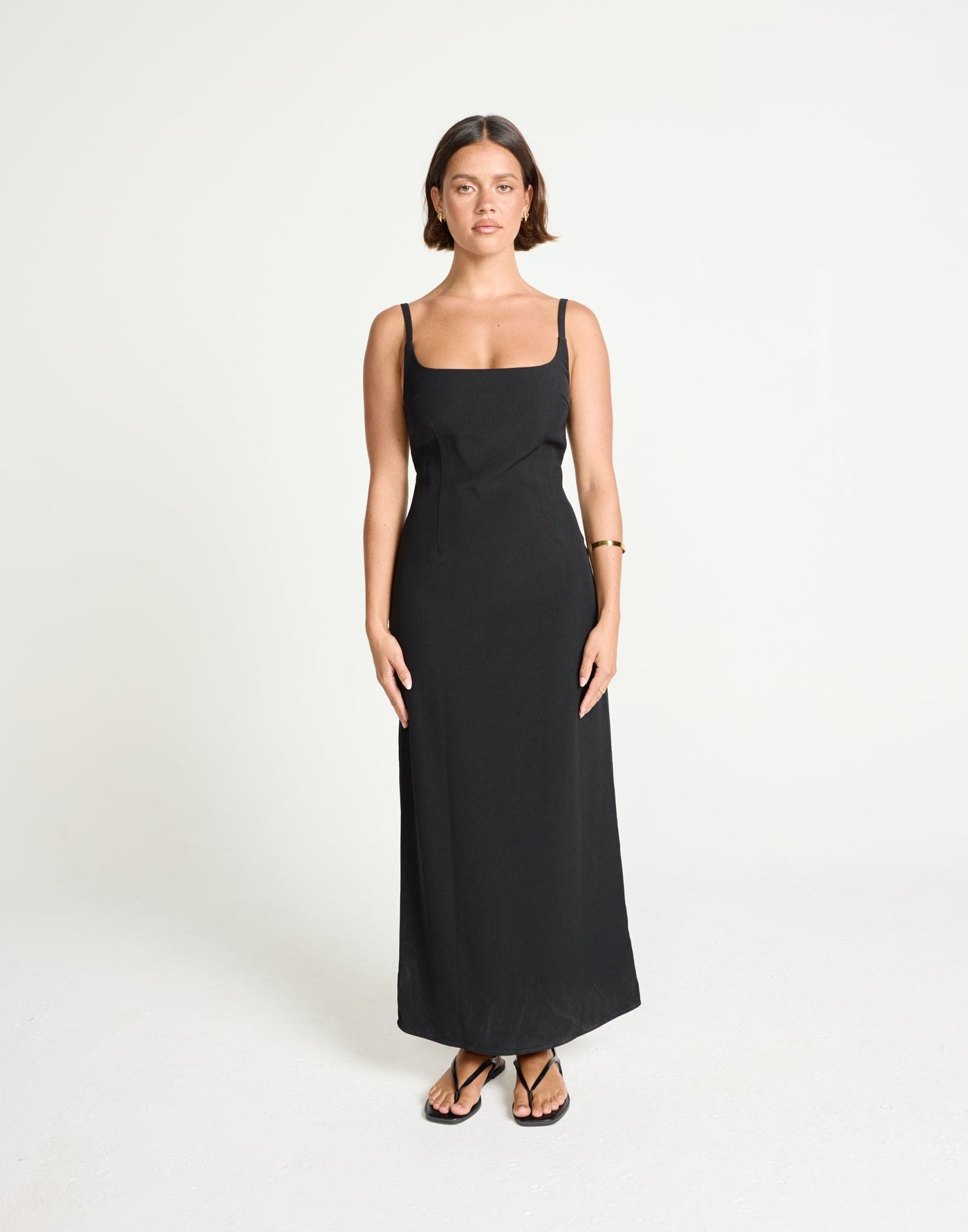 Alistair Maxi Dress (Black) | CHARCOAL Exclusive - Contrast Detail Suiting Maxi Dress - Women's Dress - Charcoal Clothing