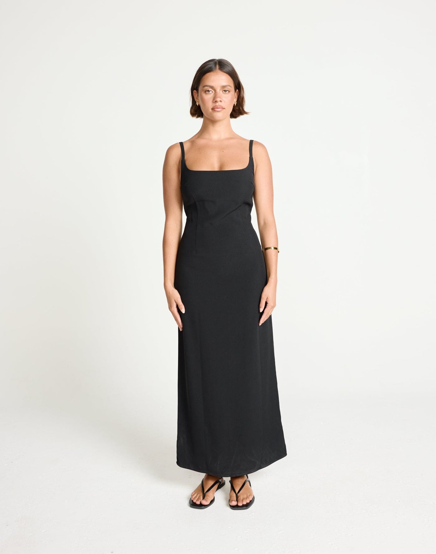 Alistair Maxi Dress (Black) | CHARCOAL Exclusive - Contrast Detail Suiting Maxi Dress - Women's Dress - Charcoal Clothing