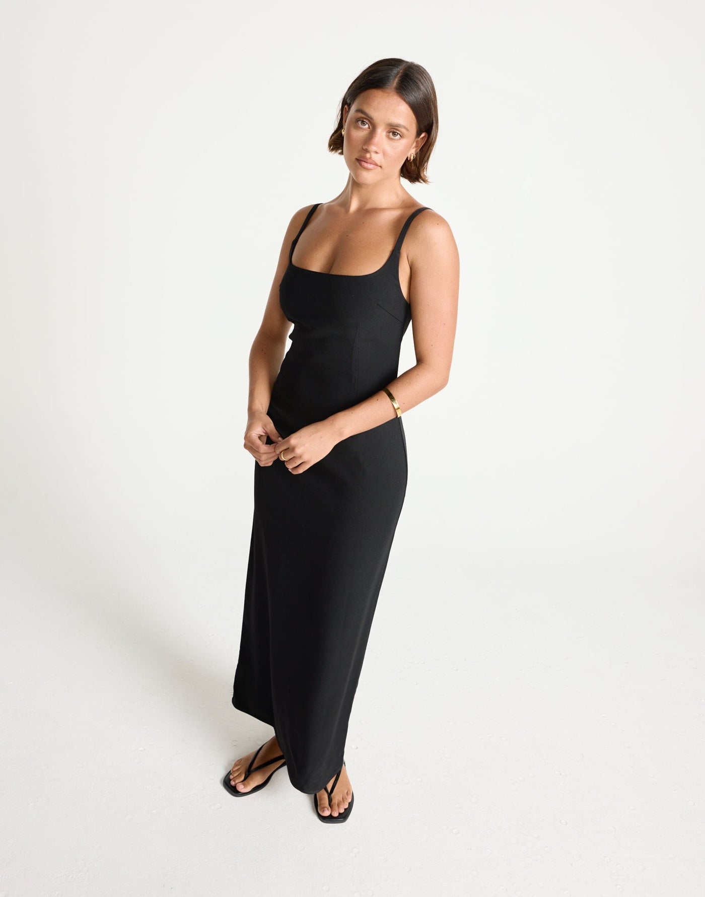 Alistair Maxi Dress (Black) | CHARCOAL Exclusive - Contrast Detail Suiting Maxi Dress - Women's Dress - Charcoal Clothing