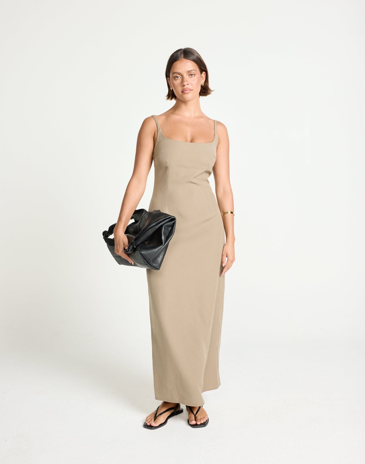 Alistair Maxi Dress (Stone) | CHARCOAL Exclusive - Contrast Detail Suiting Maxi Dress - Women's Dress - Charcoal Clothing