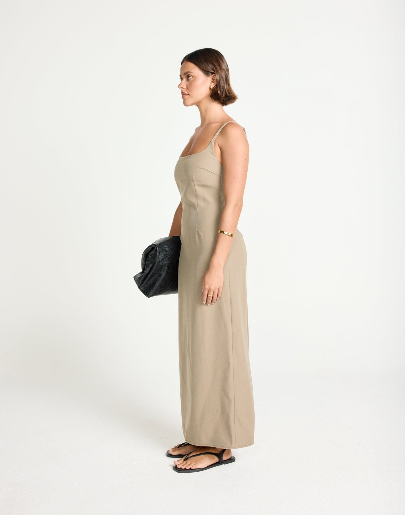 Alistair Maxi Dress (Stone) | CHARCOAL Exclusive - Contrast Detail Suiting Maxi Dress - Women's Dress - Charcoal Clothing