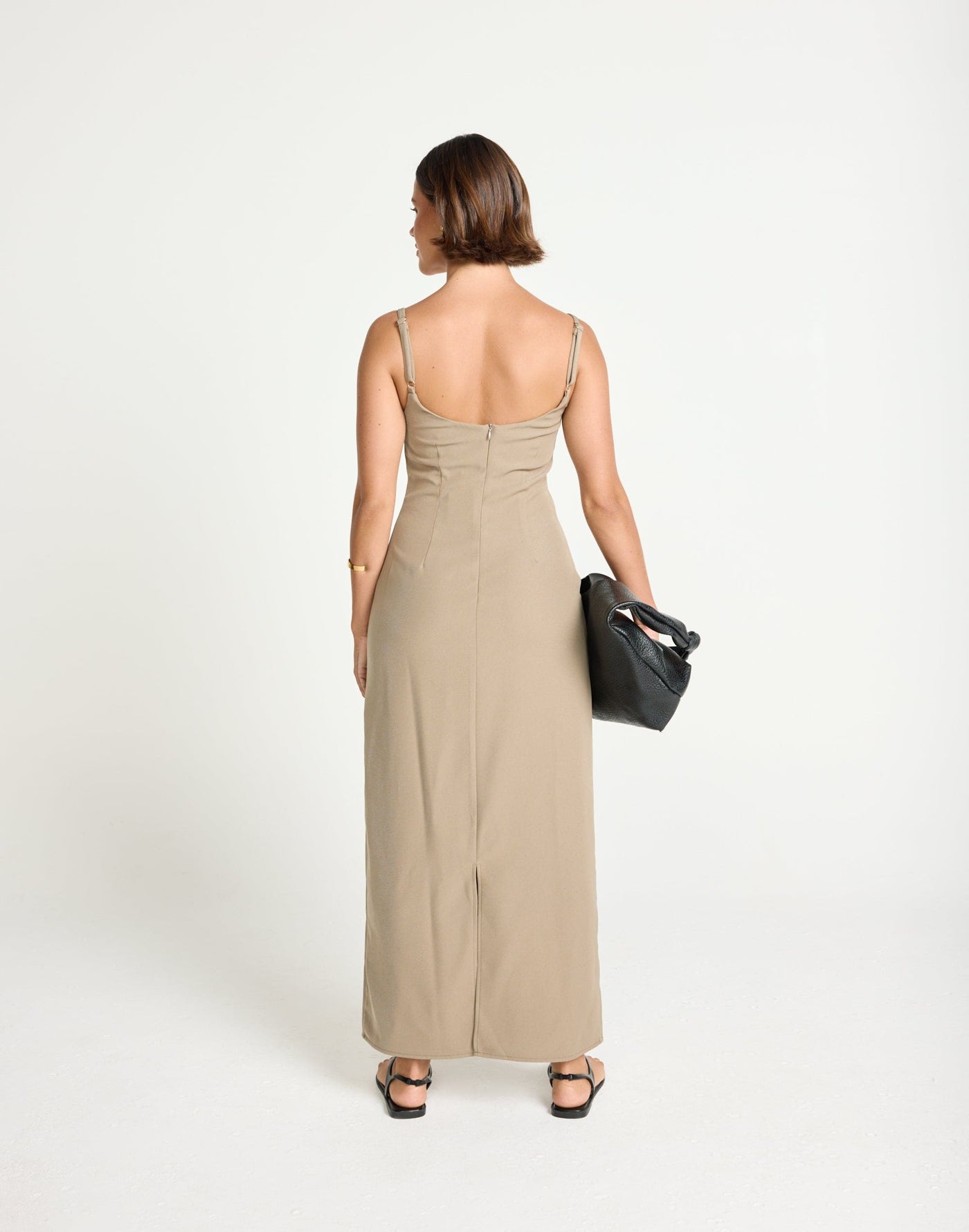 Alistair Maxi Dress (Stone) | CHARCOAL Exclusive - Contrast Detail Suiting Maxi Dress - Women's Dress - Charcoal Clothing