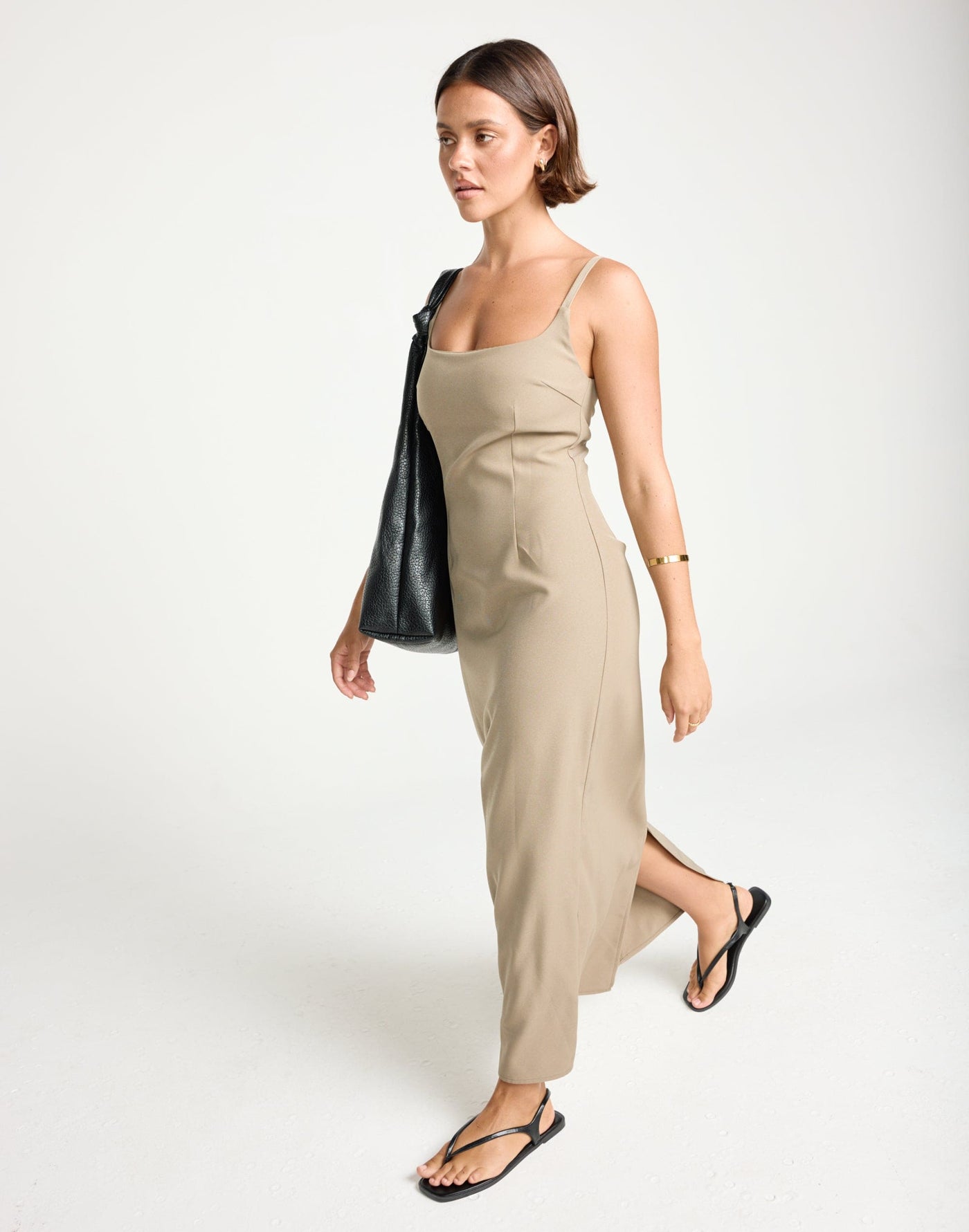 Alistair Maxi Dress (Stone) | CHARCOAL Exclusive - Contrast Detail Suiting Maxi Dress - Women's Dress - Charcoal Clothing