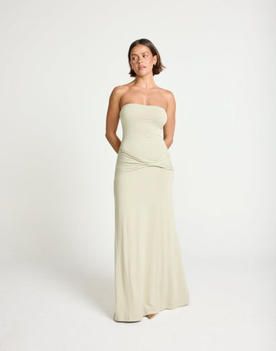 Edela Maxi Dress (Seagrass) | CHARCOAL Exclusive - Twisted Front Detail Bodycon Maxi - Women's Dress - Charcoal Clothing