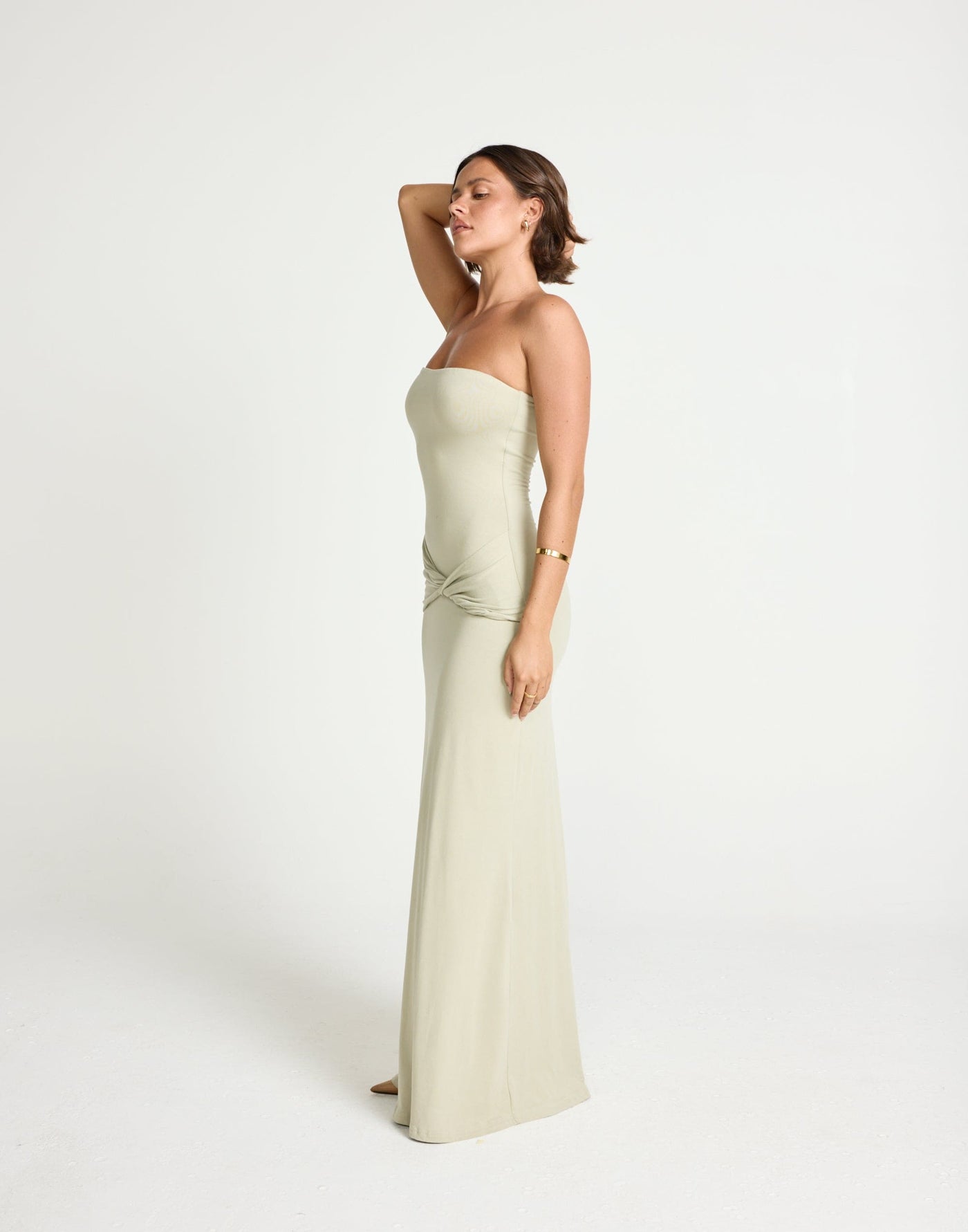 Edela Maxi Dress (Seagrass) | CHARCOAL Exclusive - Twisted Front Detail Bodycon Maxi - Women's Dress - Charcoal Clothing