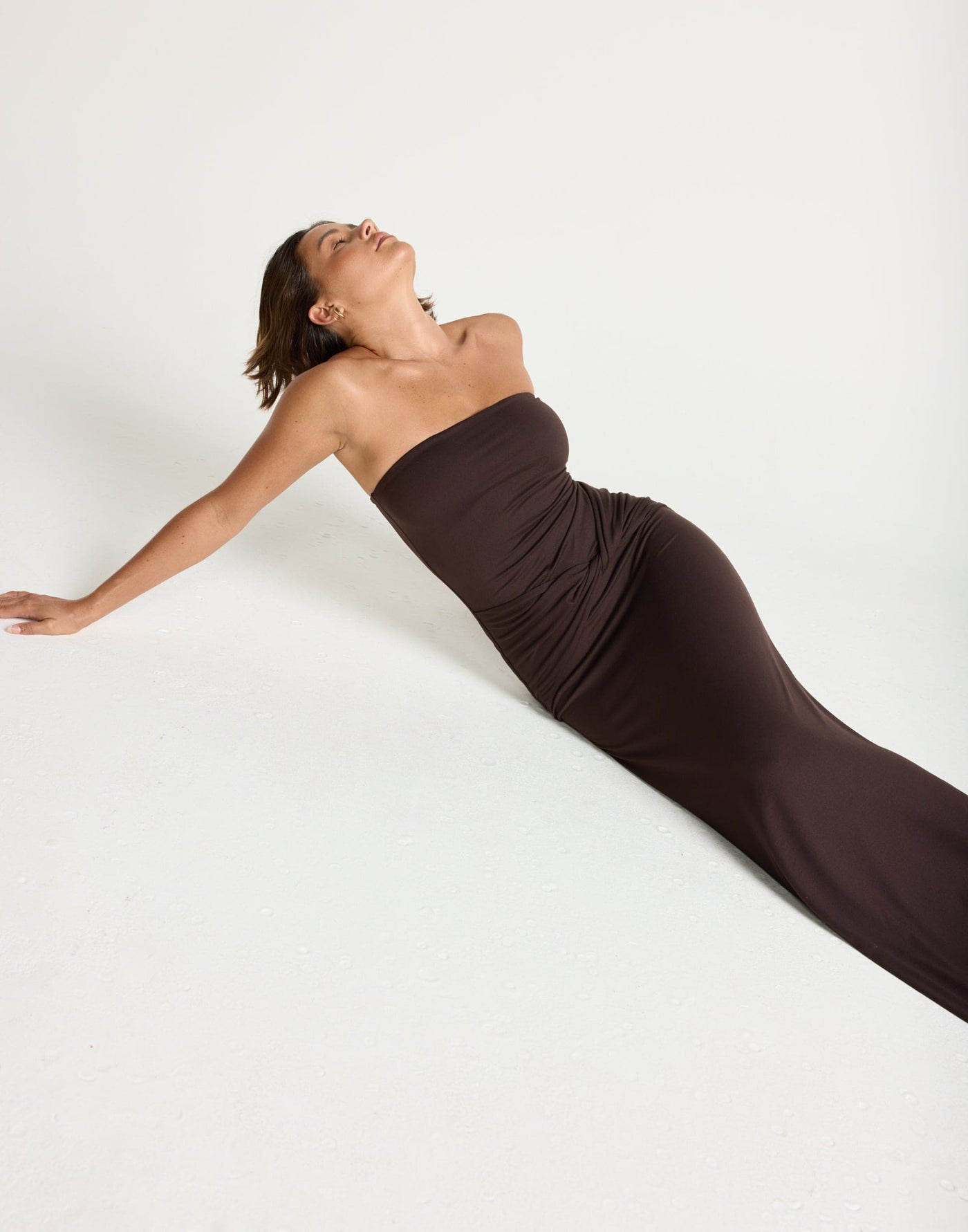 Edela Maxi Dress (Chocolate) | CHARCOAL Exclusive - Twisted Front Detail Bodycon Maxi - Women's Dress - Charcoal Clothing
