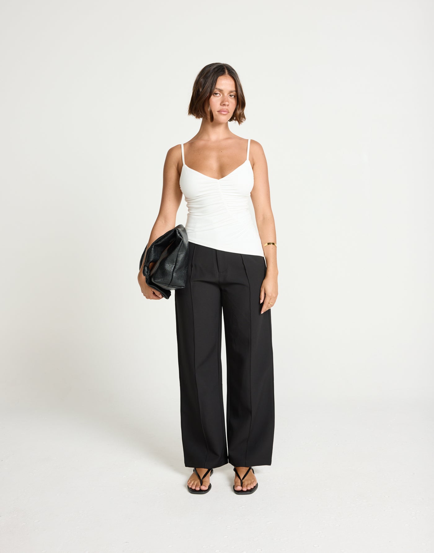 Broken Hearts Top (White) | CHARCOAL Exclusive - Diagonal Ruch Detail Jersey Cami Top - Women's Top - Charcoal Clothing