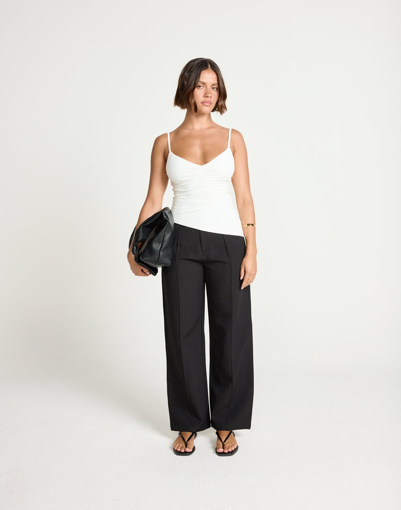 Colden Pants (Black) - Petite | CHARCOAL Exclusive - High Waisted Pleated Detail Straight Leg Business Pants - Women's Pants - Charcoal Clothing