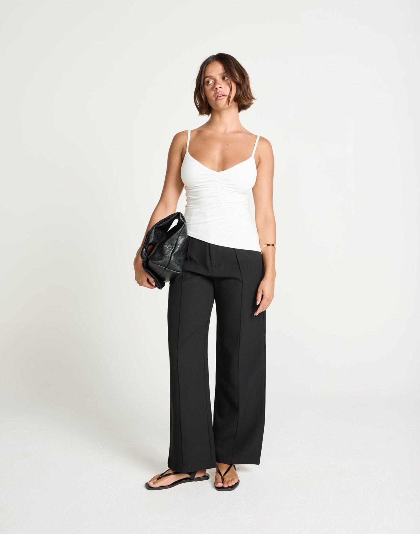 Colden Pants (Black) - Petite | CHARCOAL Exclusive - High Waisted Pleated Detail Straight Leg Business Pants - Women's Pants - Charcoal Clothing