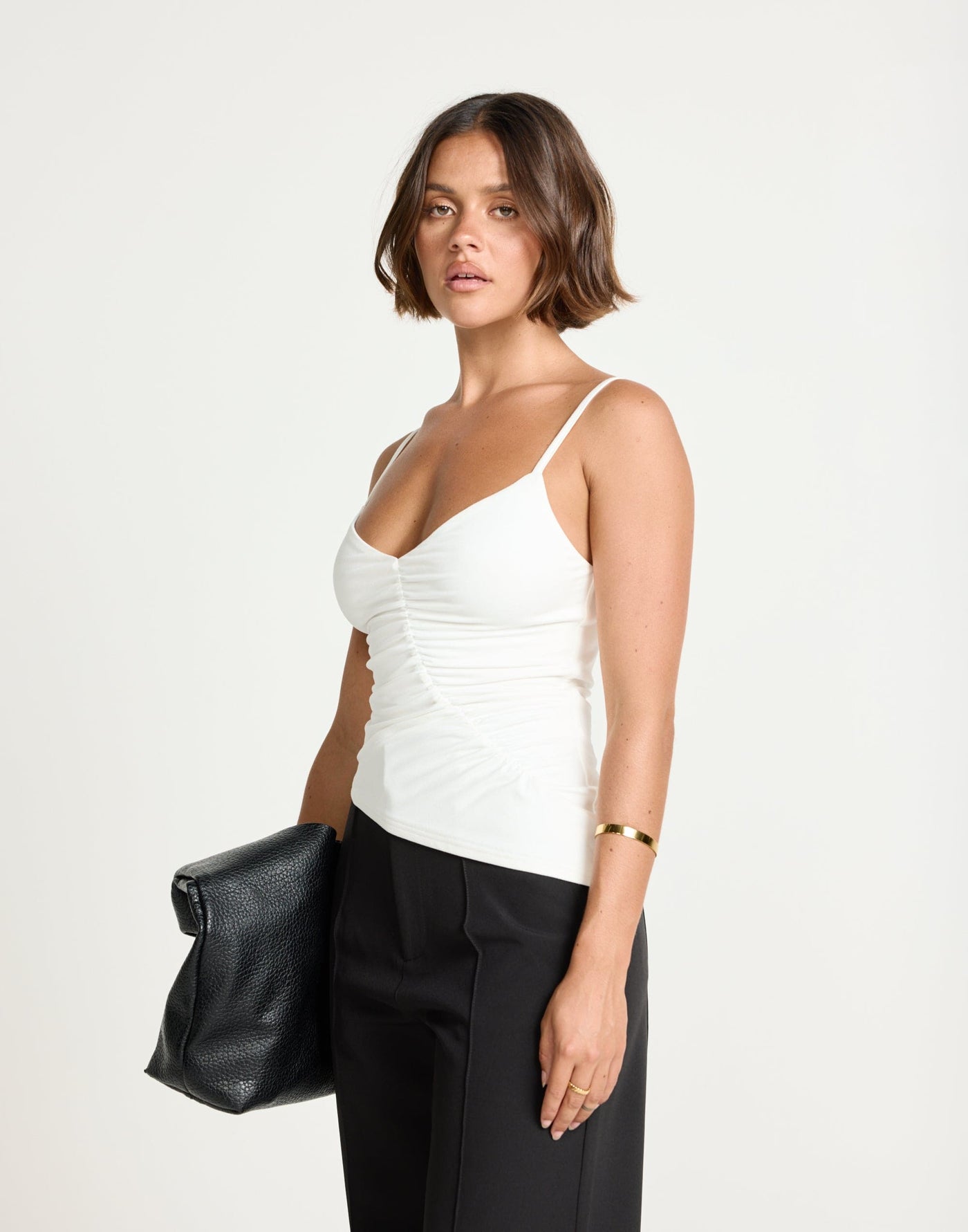 Broken Hearts Top (White) | CHARCOAL Exclusive - Diagonal Ruch Detail Jersey Cami Top - Women's Top - Charcoal Clothing