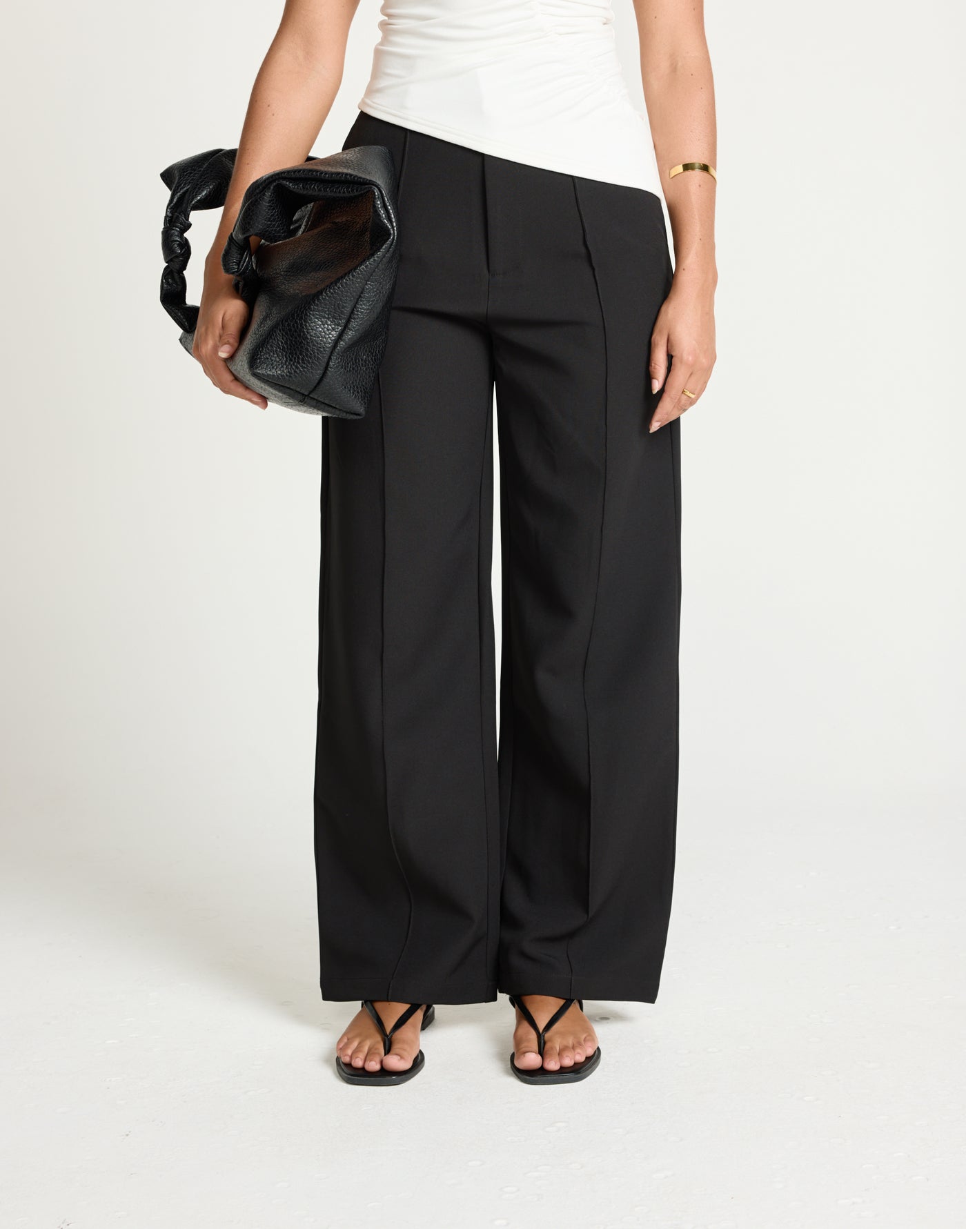 Colden Pants (Black) - Petite | CHARCOAL Exclusive - High Waisted Pleated Detail Straight Leg Business Pants - Women's Pants - Charcoal Clothing