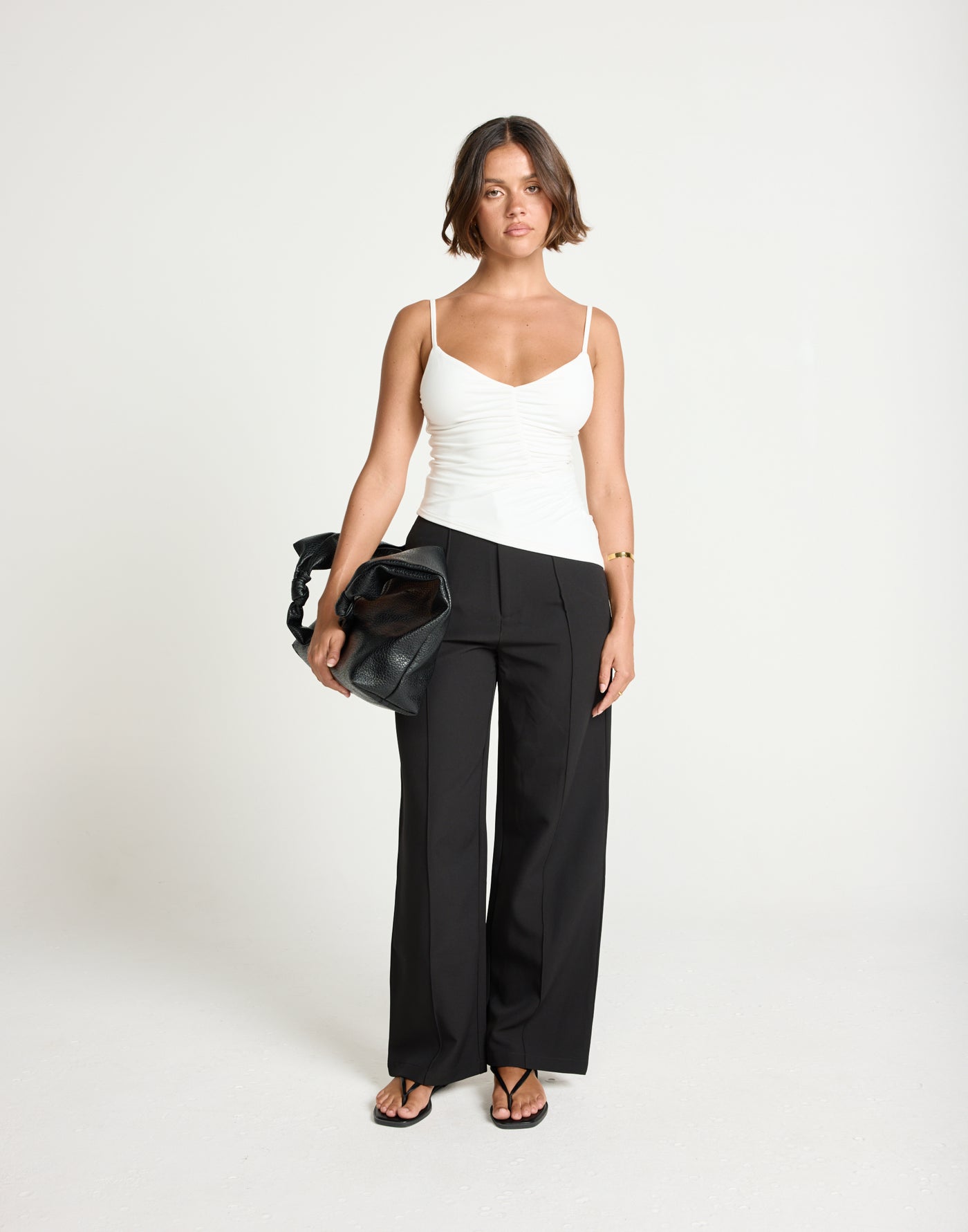 Broken Hearts Top (White) | CHARCOAL Exclusive - Diagonal Ruch Detail Jersey Cami Top - Women's Top - Charcoal Clothing
