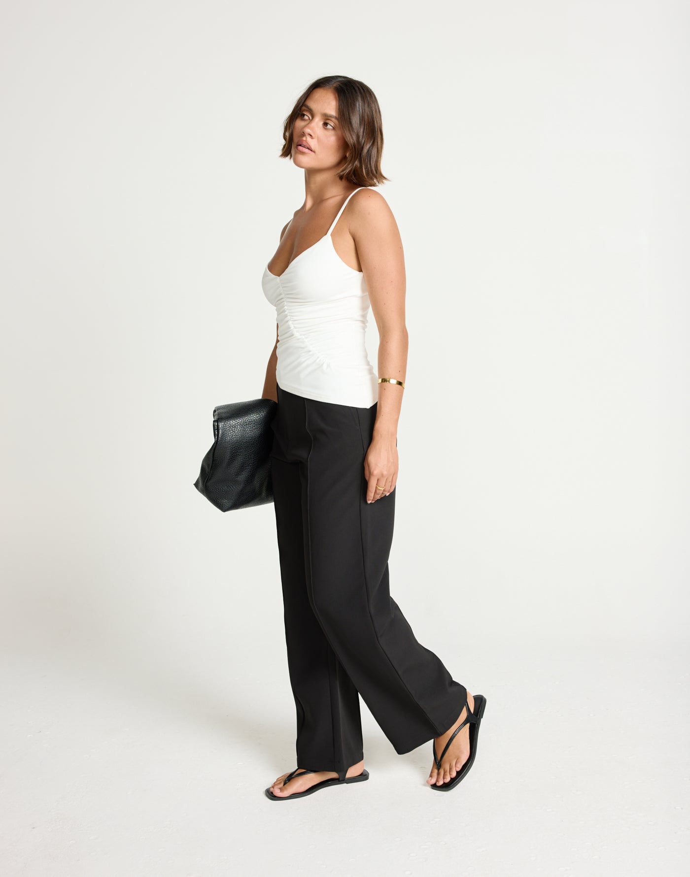 Broken Hearts Top (White) | CHARCOAL Exclusive - Diagonal Ruch Detail Jersey Cami Top - Women's Top - Charcoal Clothing