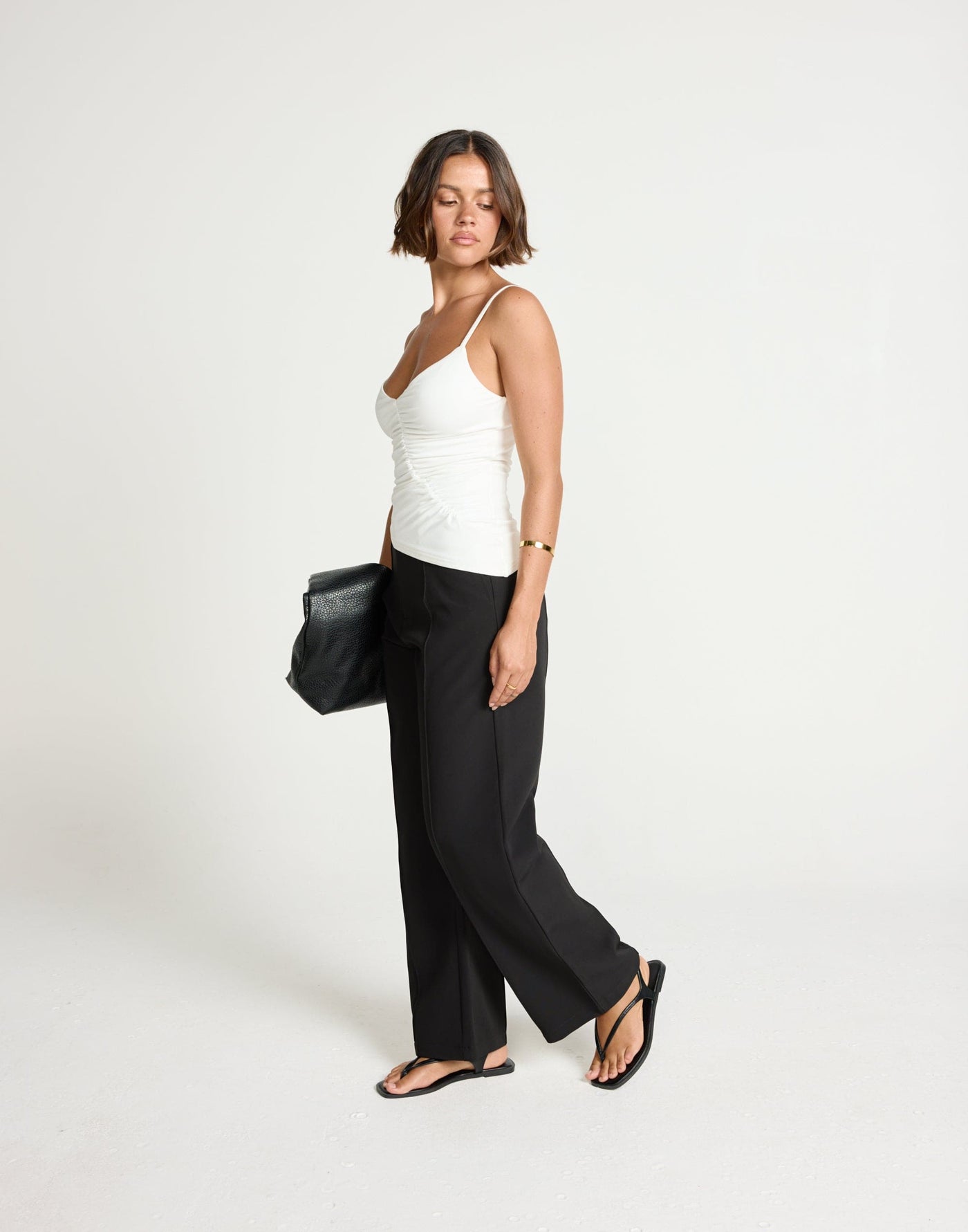 Broken Hearts Top (White) | CHARCOAL Exclusive - Diagonal Ruch Detail Jersey Cami Top - Women's Top - Charcoal Clothing