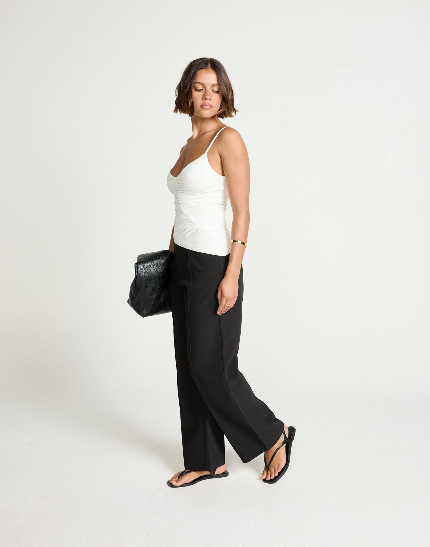Colden Pants (Black) - Petite | CHARCOAL Exclusive - High Waisted Pleated Detail Straight Leg Business Pants - Women's Pants - Charcoal Clothing