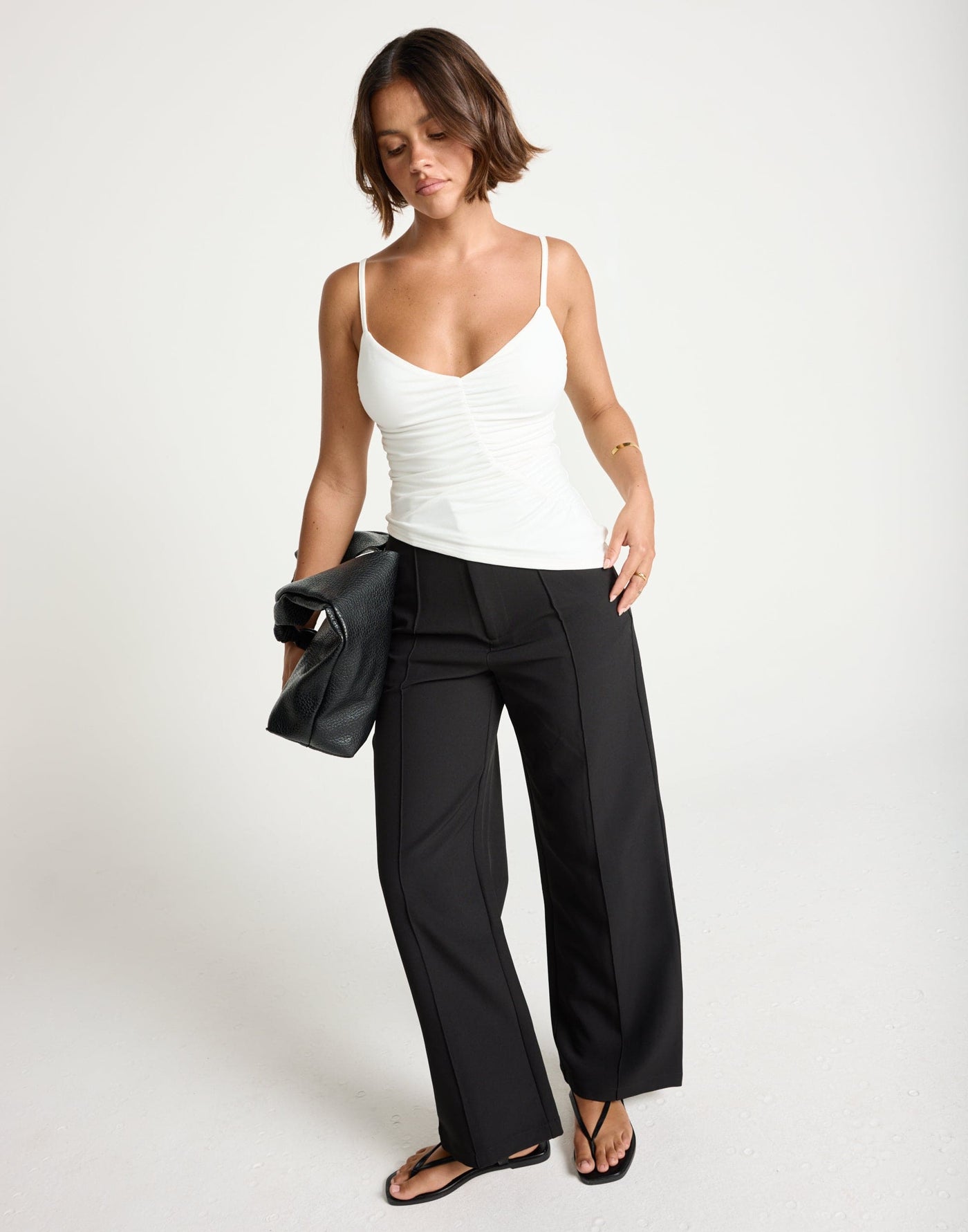 Broken Hearts Top (White) | CHARCOAL Exclusive - Diagonal Ruch Detail Jersey Cami Top - Women's Top - Charcoal Clothing