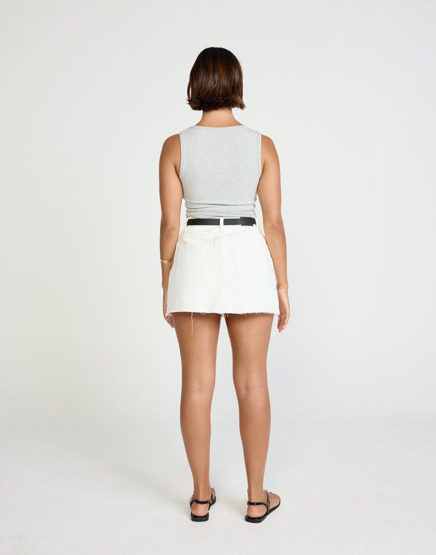 Okara Denim Skort (Ivory White) | CHARCOAL EXCLUSIVE - Frayed Hem High Waisted Skort - Women's Skort - Charcoal Clothing
