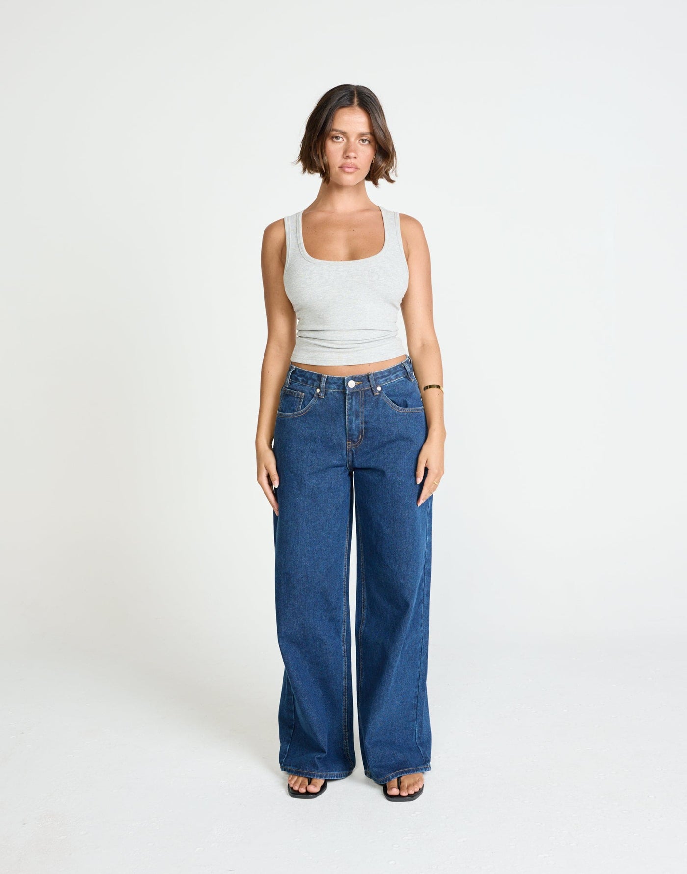 Wren Jeans (Dark Denim) | CHARCOAL Exclusive - Baggy Wide Leg Fit Mid Rise Denim Jean - Women's Pants - Charcoal Clothing