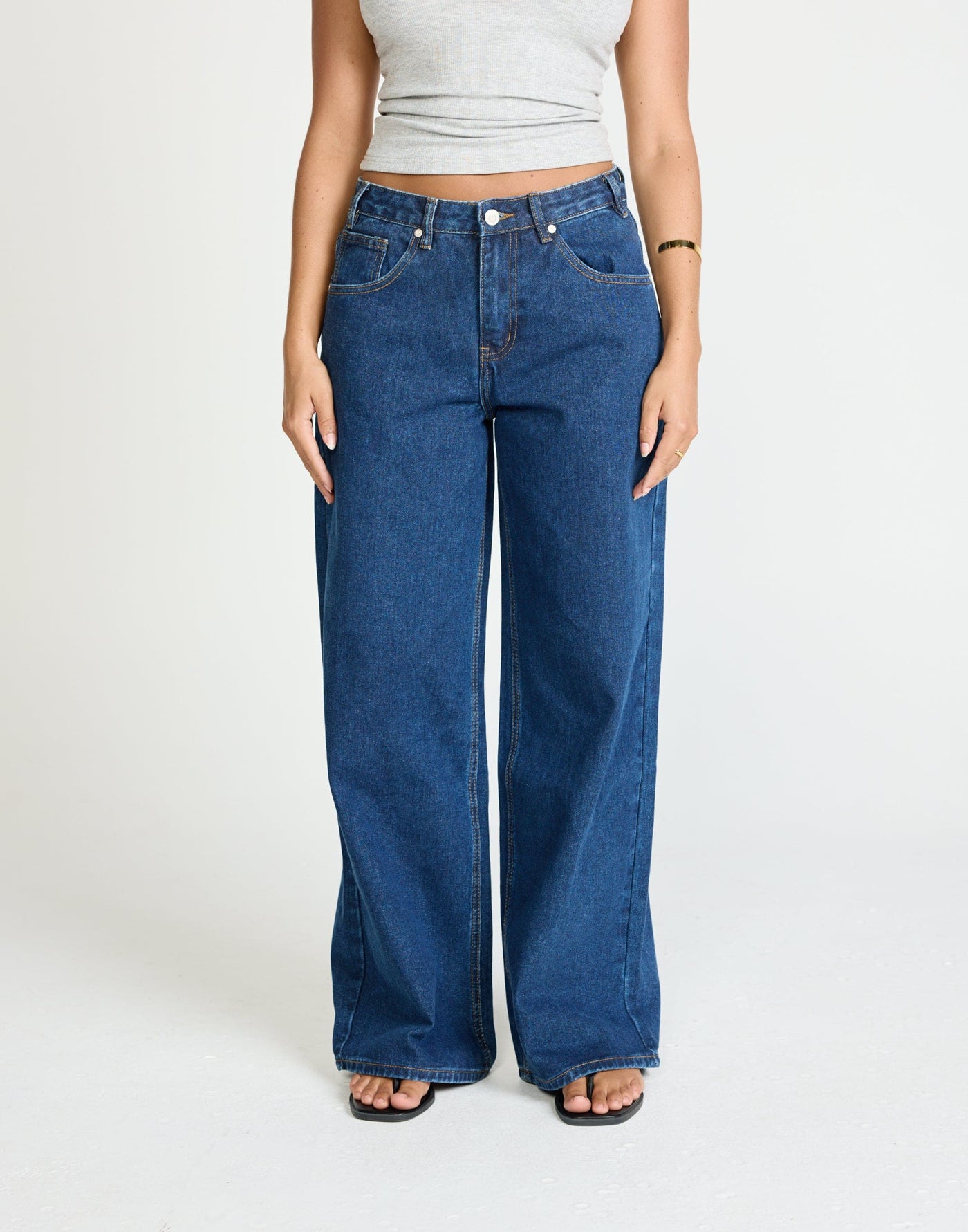 Wren Jeans (Dark Denim) | CHARCOAL Exclusive - Baggy Wide Leg Fit Mid Rise Denim Jean - Women's Pants - Charcoal Clothing