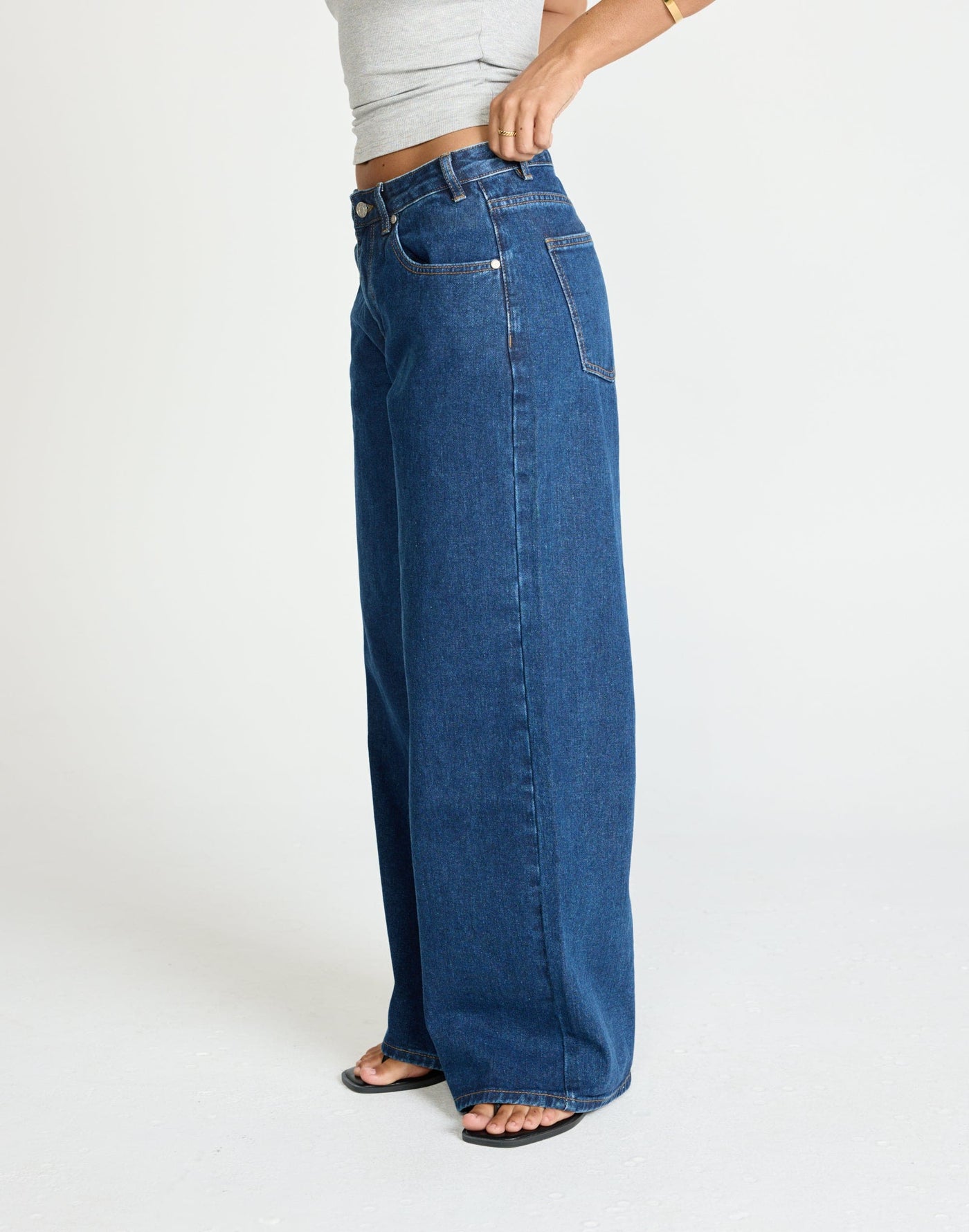 Wren Jeans (Dark Denim) | CHARCOAL Exclusive - Baggy Wide Leg Fit Mid Rise Denim Jean - Women's Pants - Charcoal Clothing