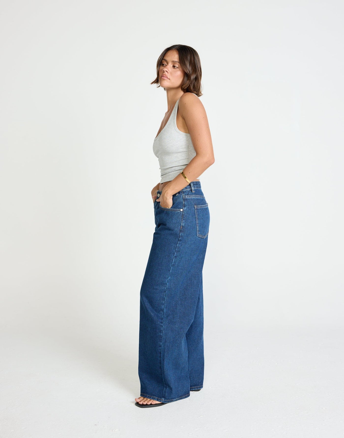Wren Jeans (Dark Denim) | CHARCOAL Exclusive - Baggy Wide Leg Fit Mid Rise Denim Jean - Women's Pants - Charcoal Clothing