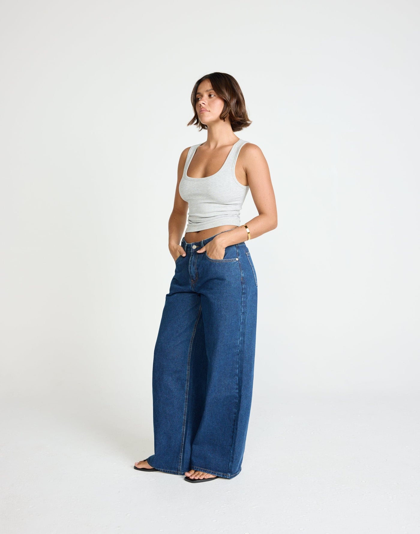 Wren Jeans (Dark Denim) | CHARCOAL Exclusive - Baggy Wide Leg Fit Mid Rise Denim Jean - Women's Pants - Charcoal Clothing