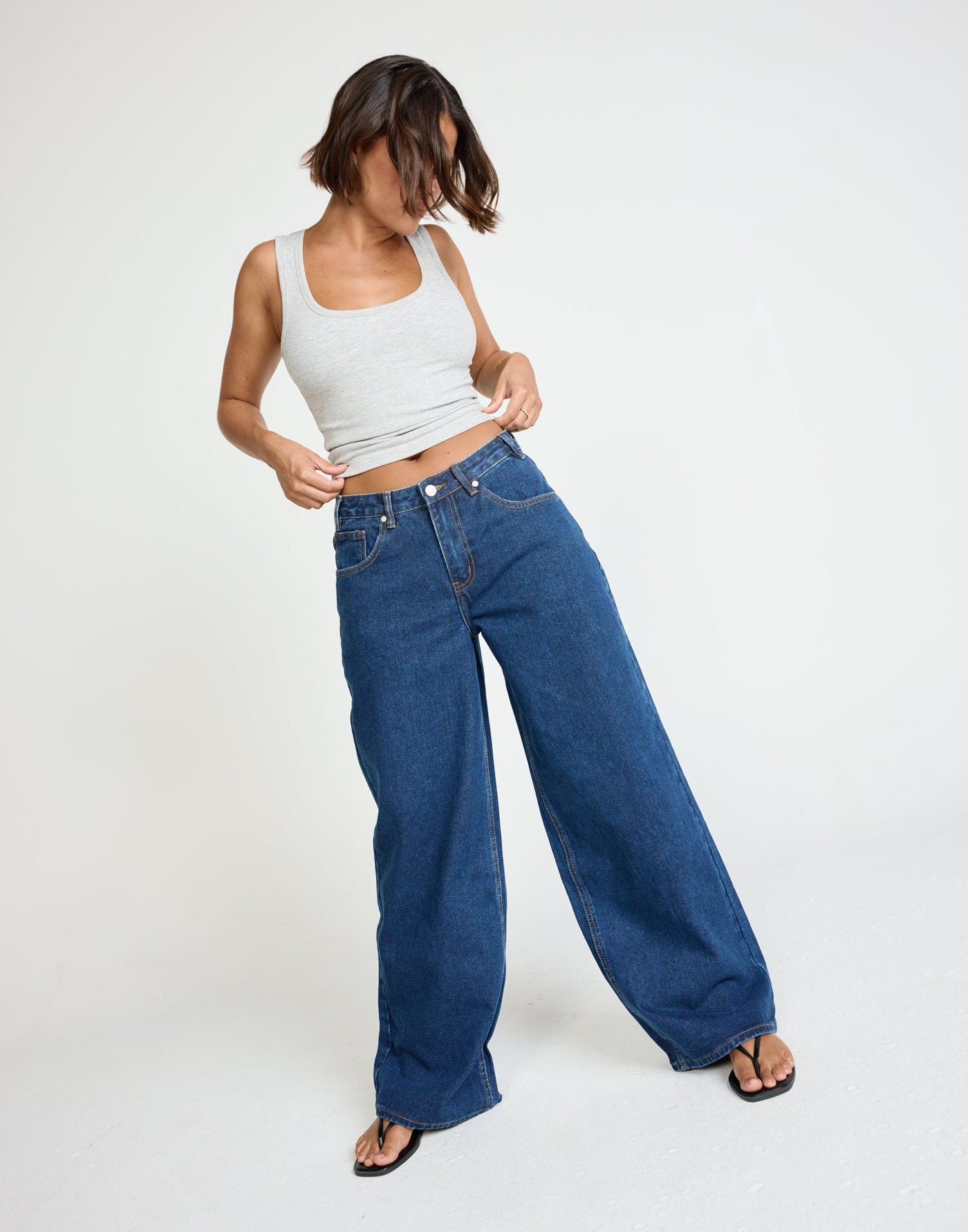 Wren Jeans (Dark Denim) | CHARCOAL Exclusive - Baggy Wide Leg Fit Mid Rise Denim Jean - Women's Pants - Charcoal Clothing