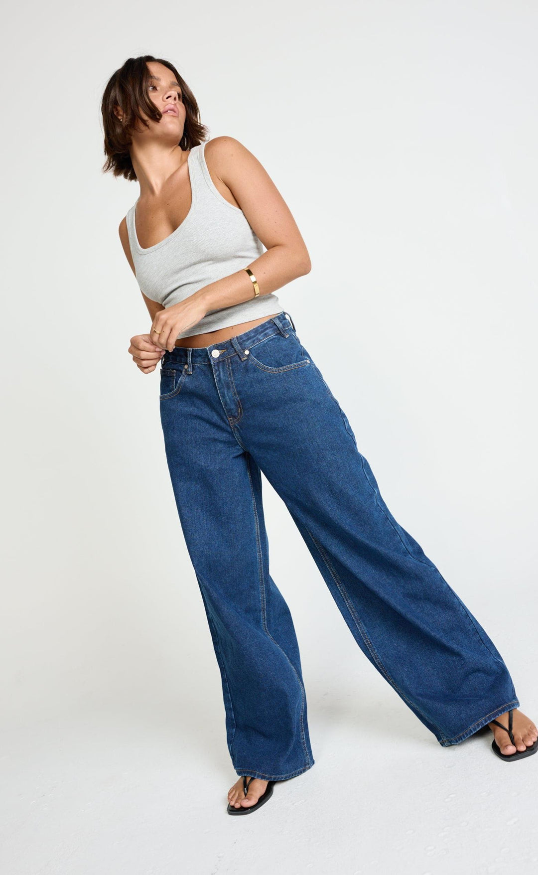 Wide Loose Jeans_Charcoal Mサイズ Wren Jeans (Dark Denim) | CHARCOAL Exclusive - Baggy Wide Leg Fit
