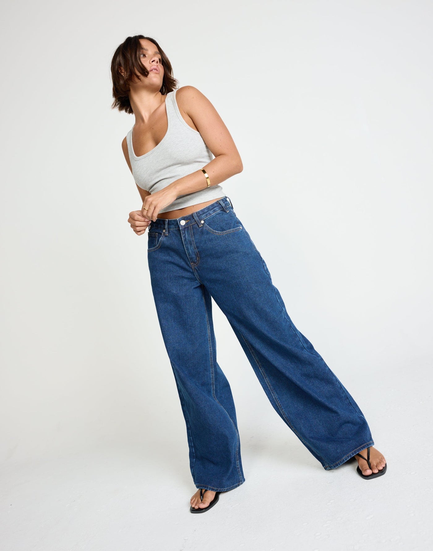 Wren Jeans (Dark Denim) | CHARCOAL Exclusive - Baggy Wide Leg Fit Mid Rise Denim Jean - Women's Pants - Charcoal Clothing