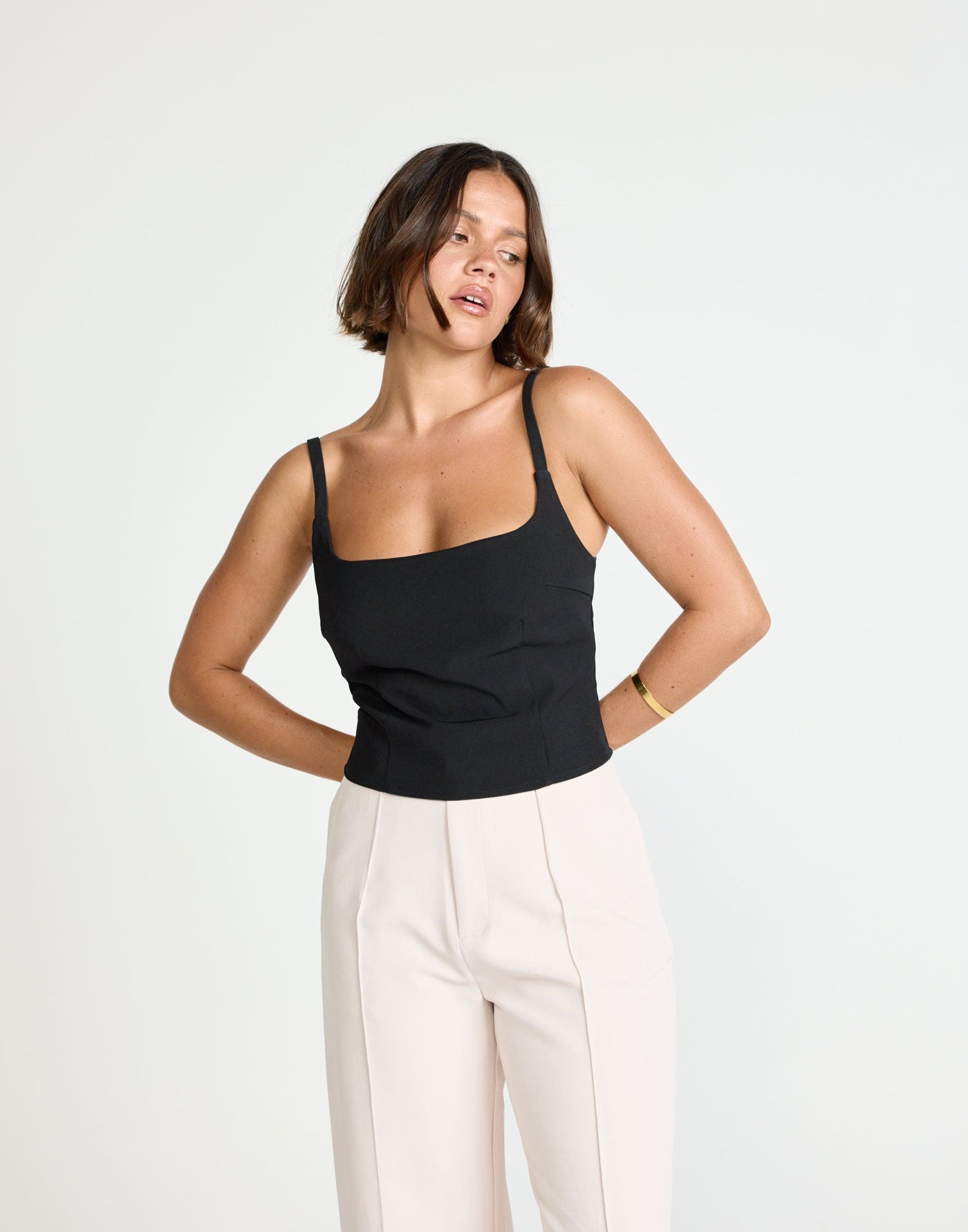 Alistair Top (Black) | CHARCOAL Exclusive - Contrast Detail Suiting Top - Women's Top - Charcoal Clothing