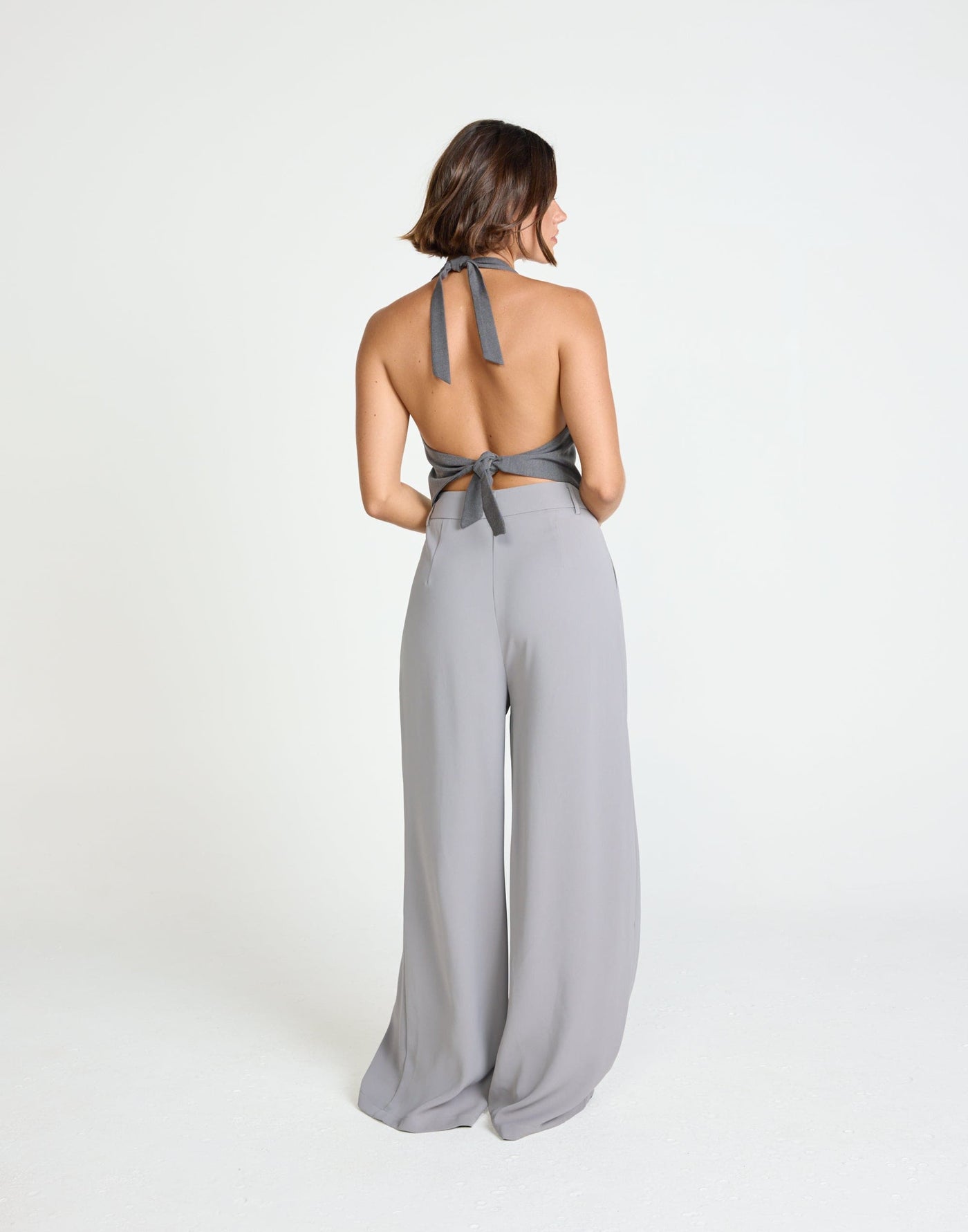 Kailani Top (Slate) | CHARCOAL EXCLUSIVE - V-Neck Open Front Backless Halter Top - Women's Top - Charcoal Clothing