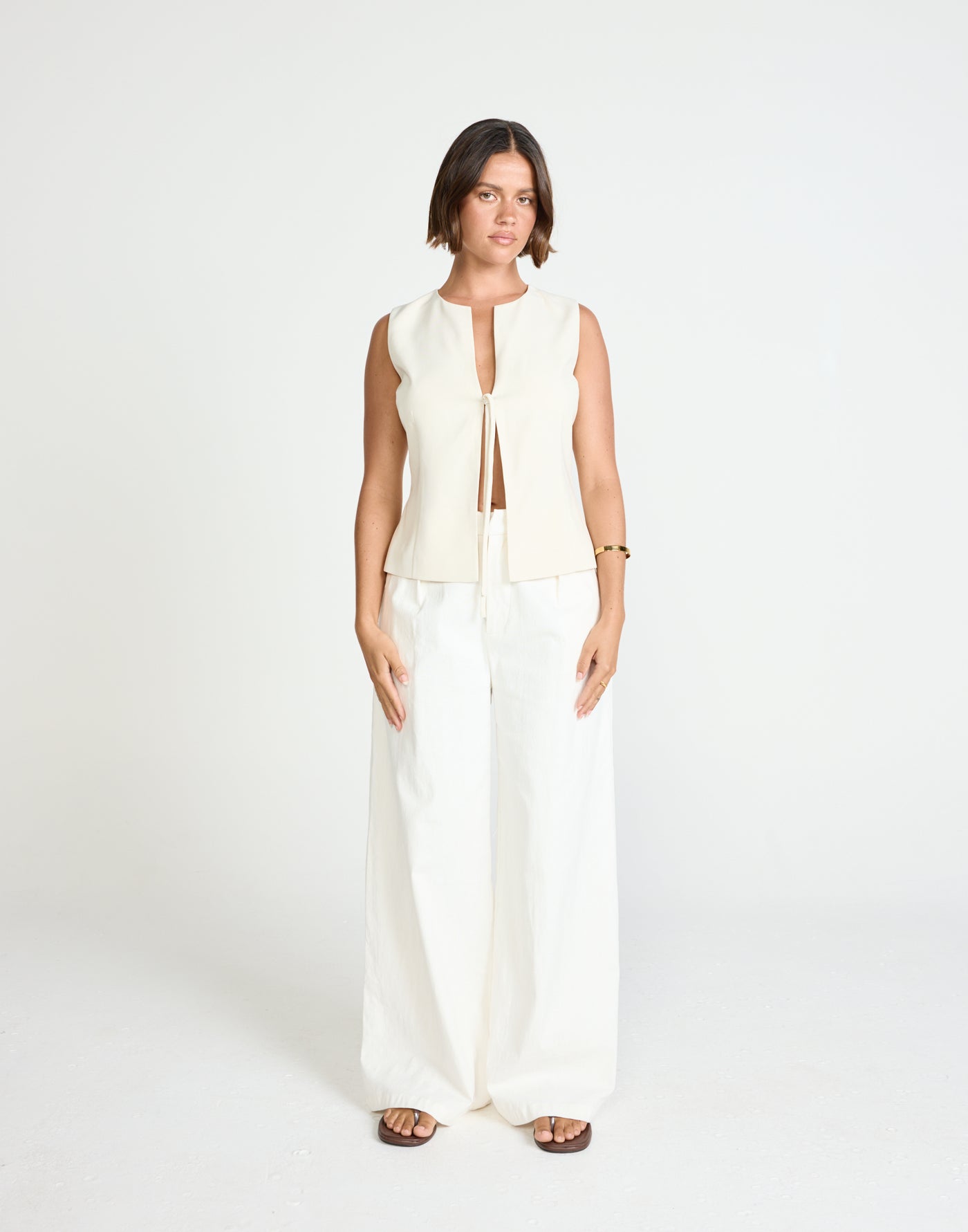 Caisey Top (Oat) | CHARCOAL Exclusive - Open Tie Front Detail Top - Women's Top - Charcoal Clothing