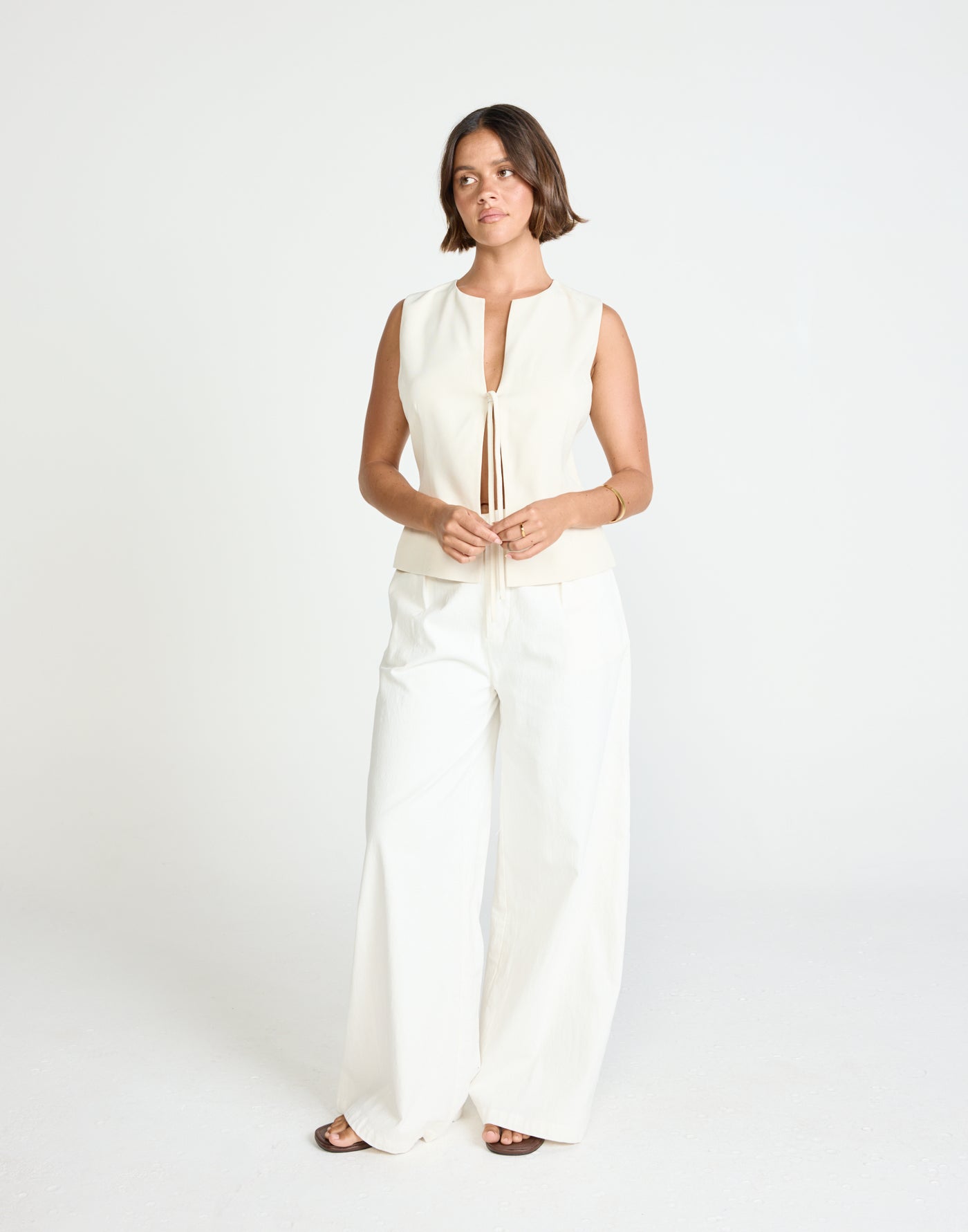 Caisey Top (Oat) | CHARCOAL Exclusive - Open Tie Front Detail Top - Women's Top - Charcoal Clothing