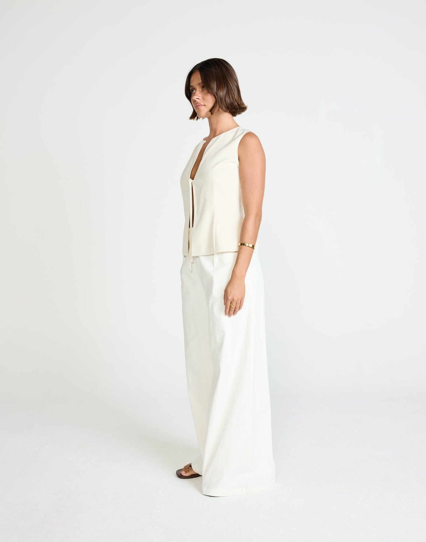 Caisey Top (Oat) | CHARCOAL Exclusive - Open Tie Front Detail Top - Women's Top - Charcoal Clothing