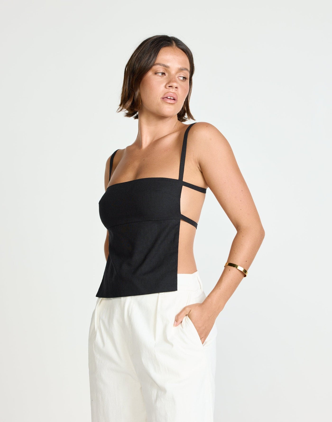 Paradise Top (Black) | CHARCOAL Exclusive - Straight Neckline Backless Top - Women's Top - Charcoal Clothing