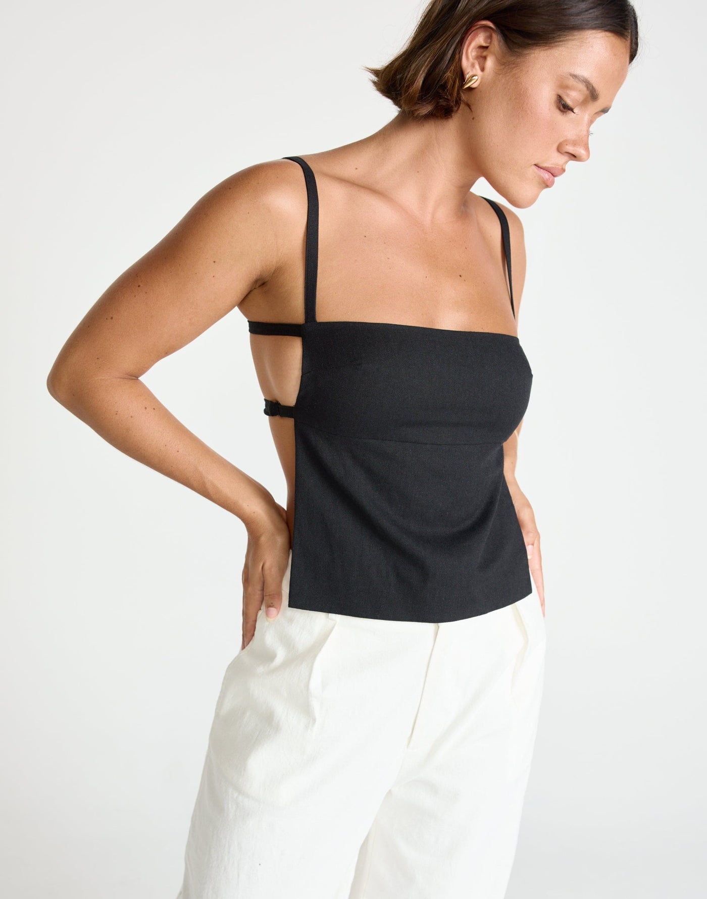Paradise Top (Black) | CHARCOAL Exclusive - Straight Neckline Backless Top - Women's Top - Charcoal Clothing