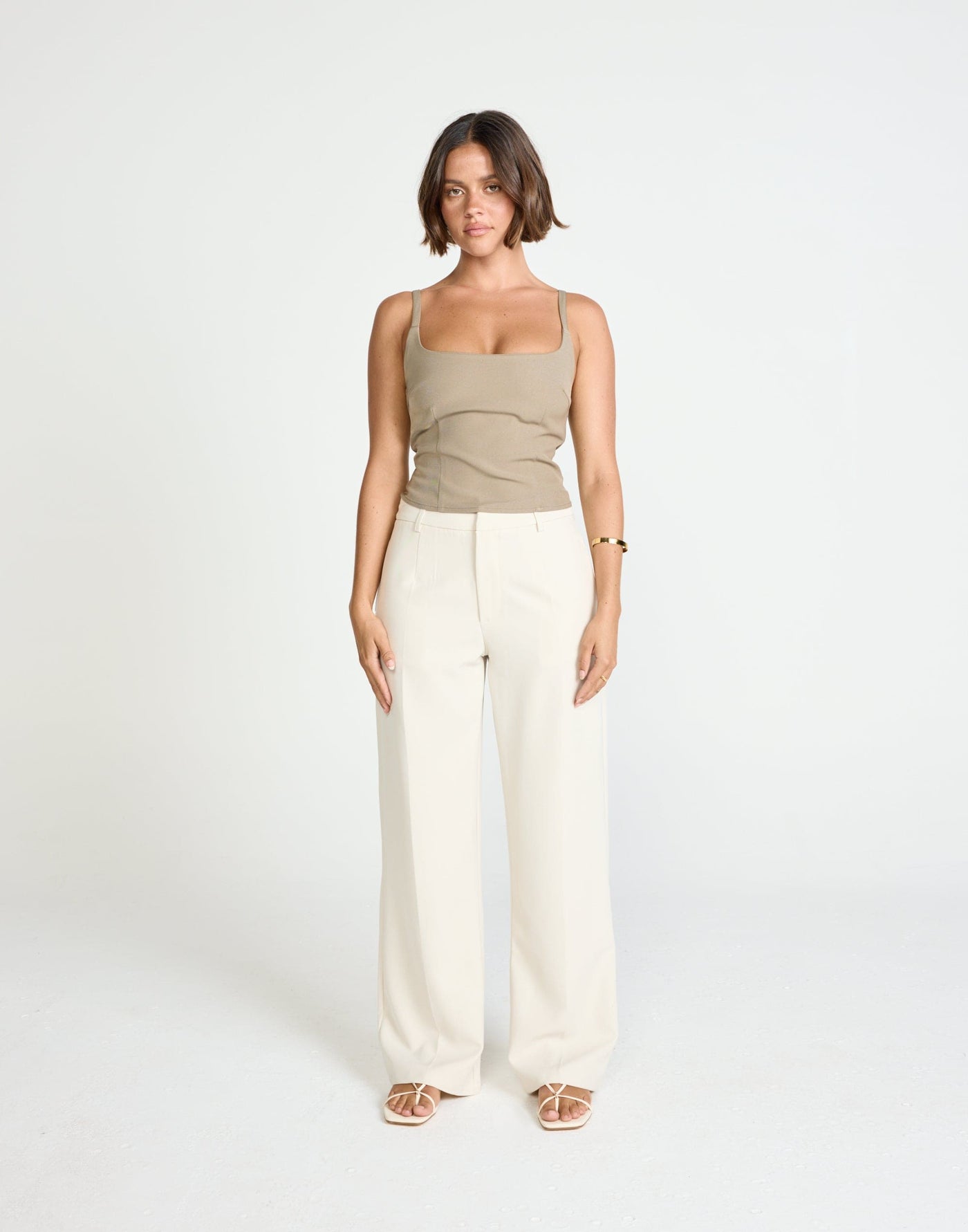 Alistair Top (Stone) | CHARCOAL Exclusive - Contrast Detail Suiting Top - Women's Top - Charcoal Clothing